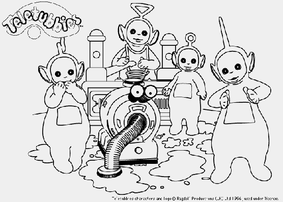 Coloriage Télétubbies dansant dans la maison - Teletubbies à imprimer