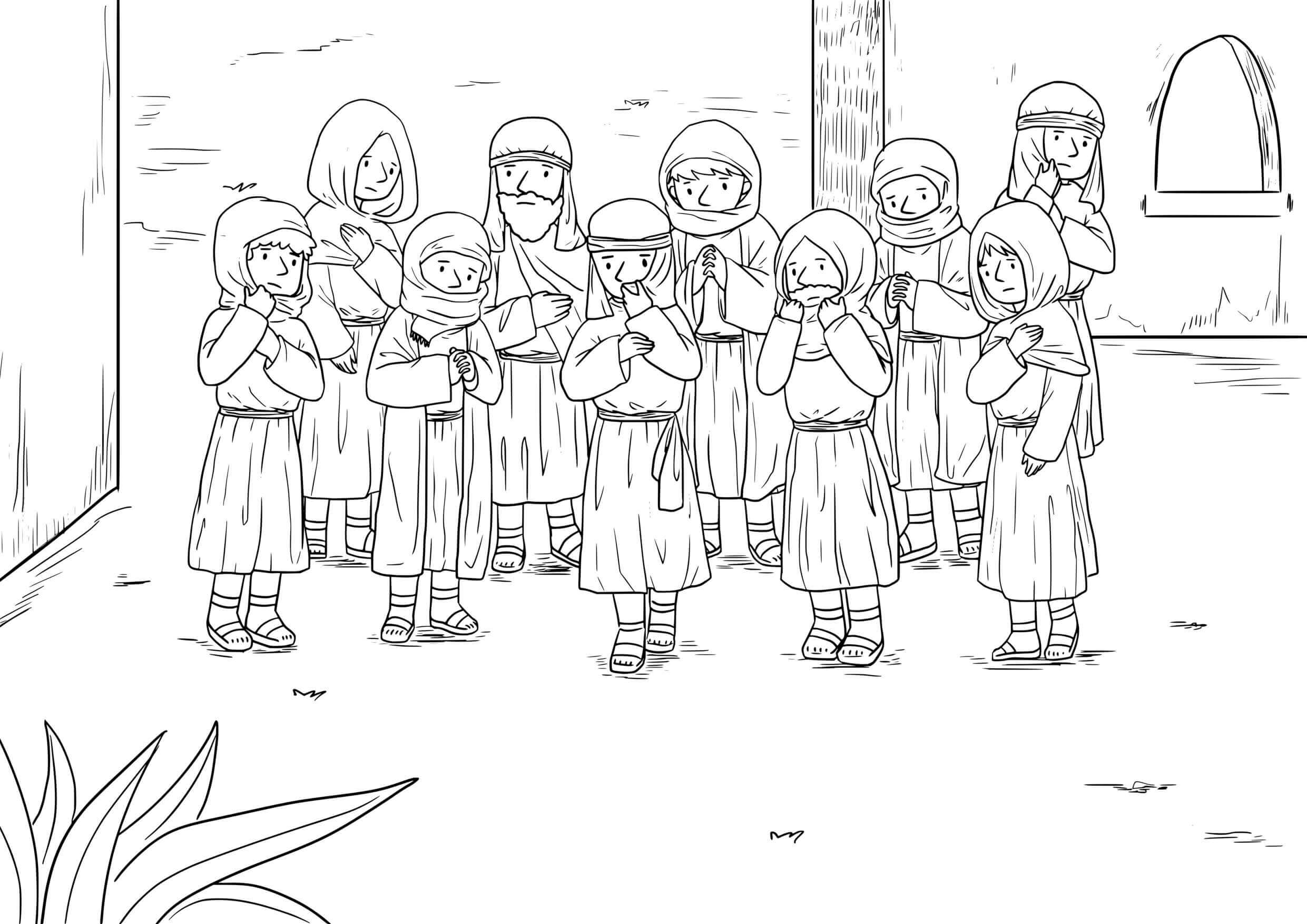Coloriage Les dix lépreux guéris par Jésus - Jésus à imprimer