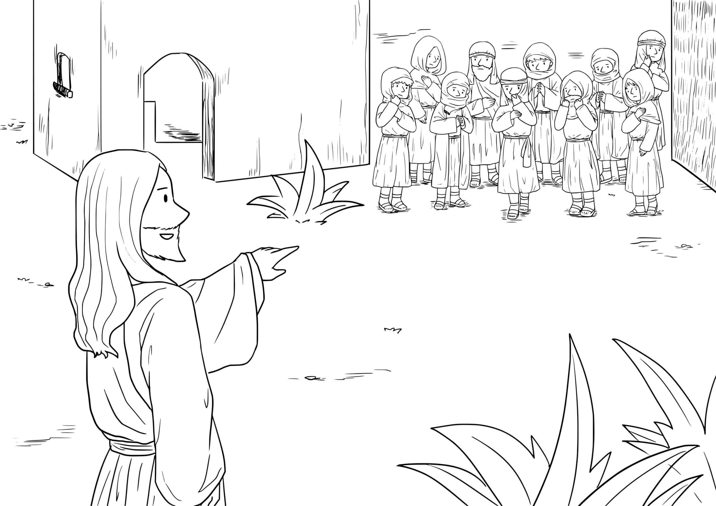 Coloriage Jésus guérit les dix lépreux reconnaissants - Jésus à imprimer