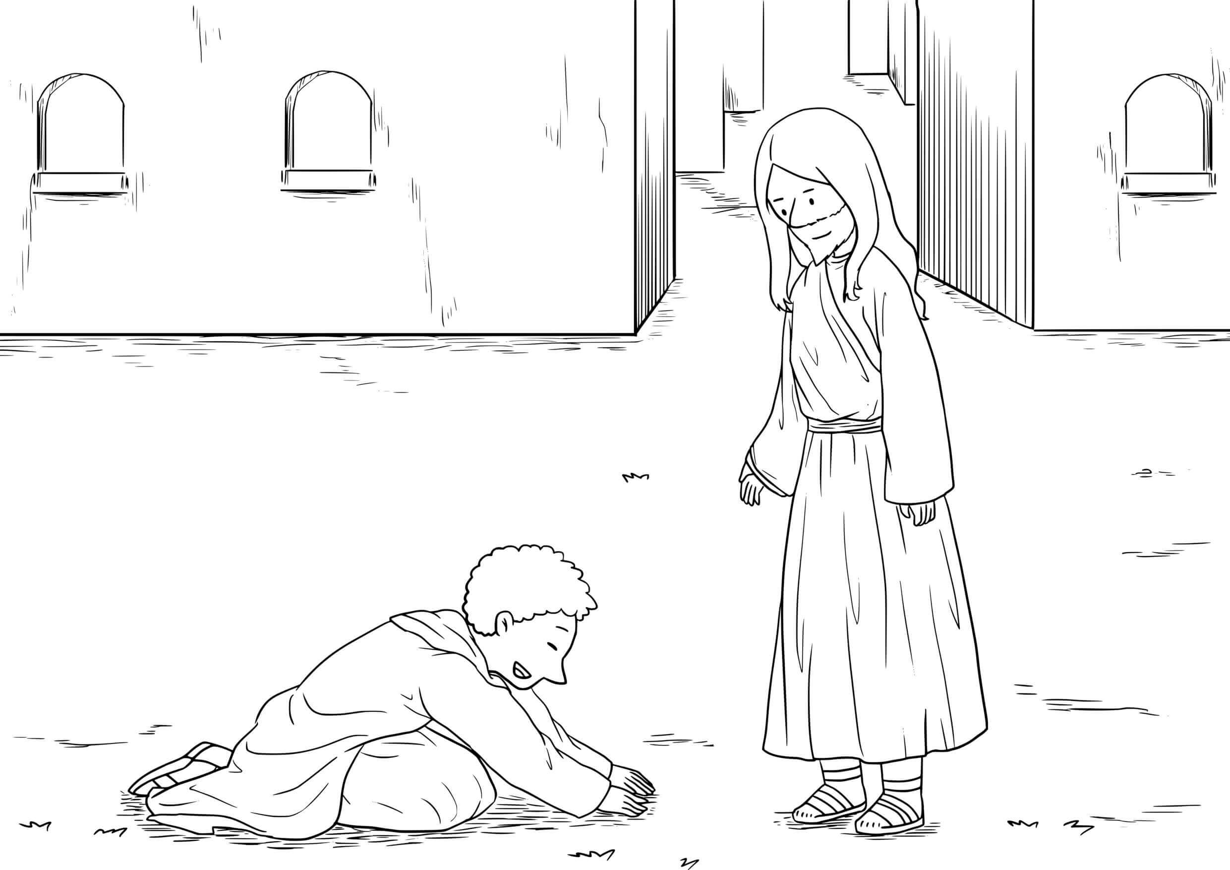 Coloriage Les dix lépreux guéris par Jésus - Jésus à imprimer