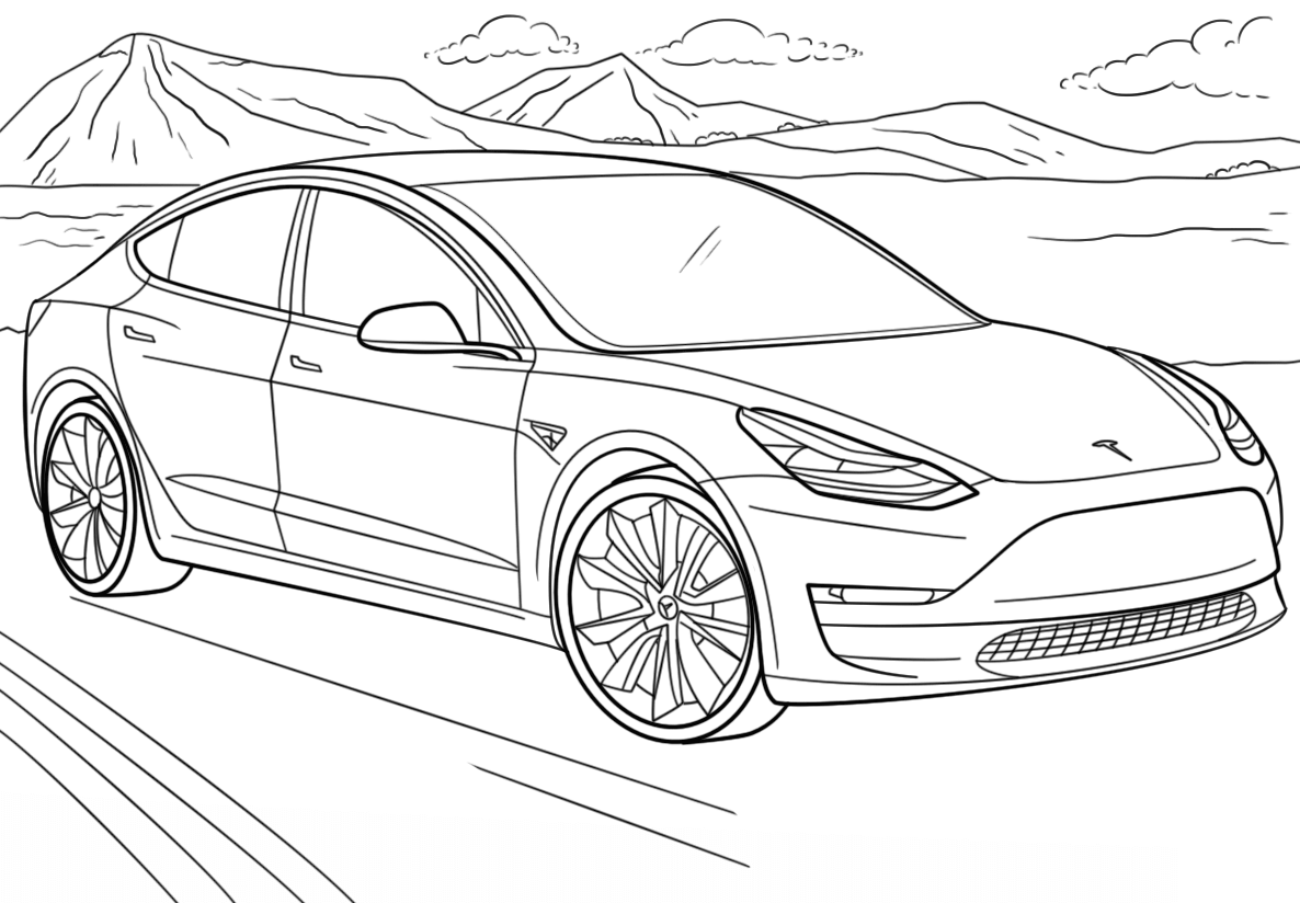 Coloriage Tesla Model 3 - Voiture à imprimer