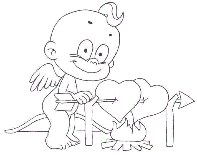 Coloriage Cupidon aux Cœurs - Cupidon à imprimer