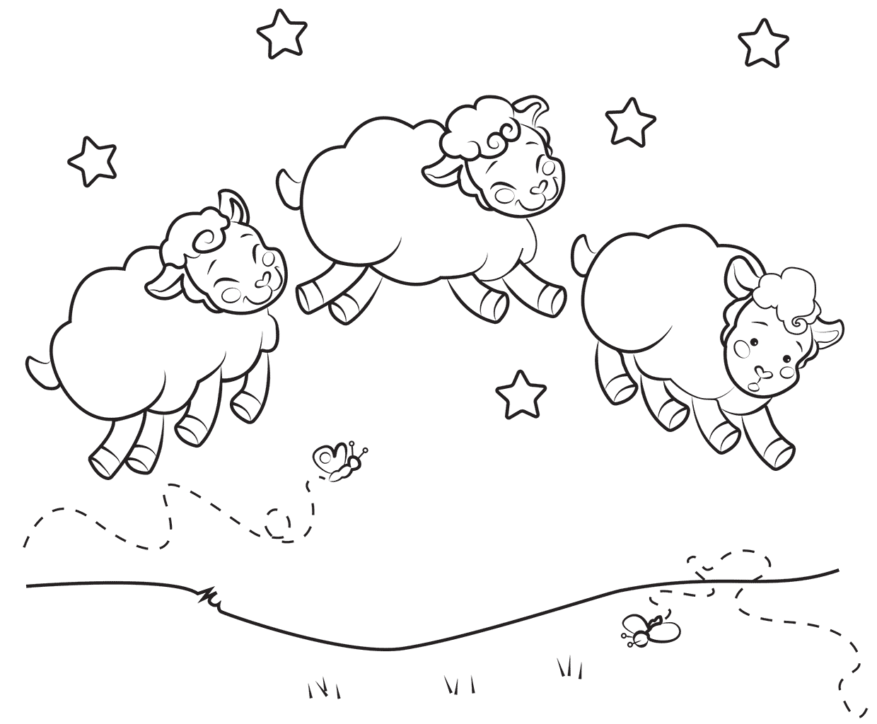 Coloriage Trois moutons endormis Cocomelon - Cocomelon à imprimer
