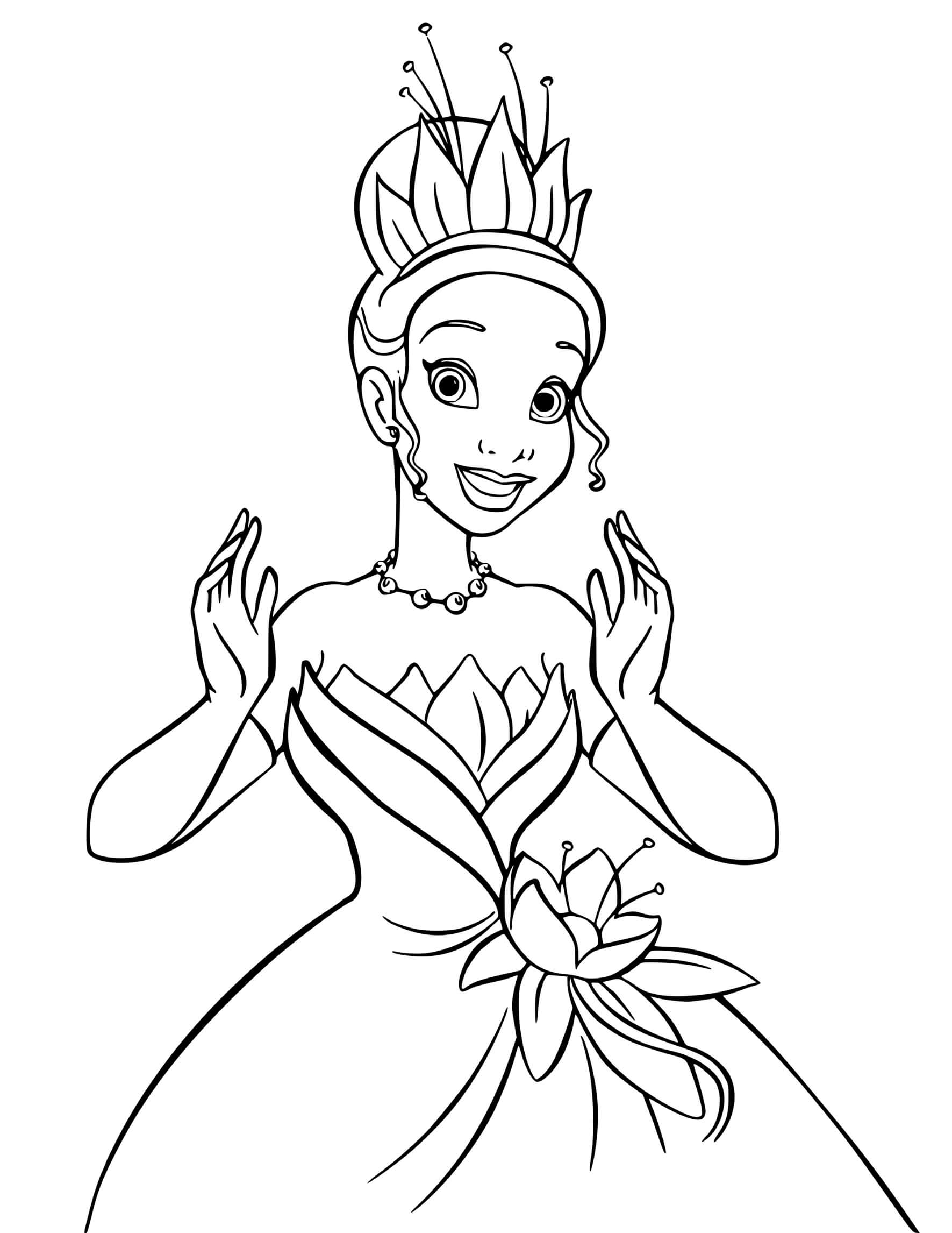 Coloriage Tiana princesse élégante la grenouille - Princesse disney à imprimer