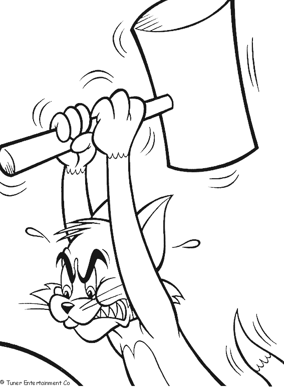 Coloriage Tom Avec Un Marteau En Bois - Tom et jerry à imprimer