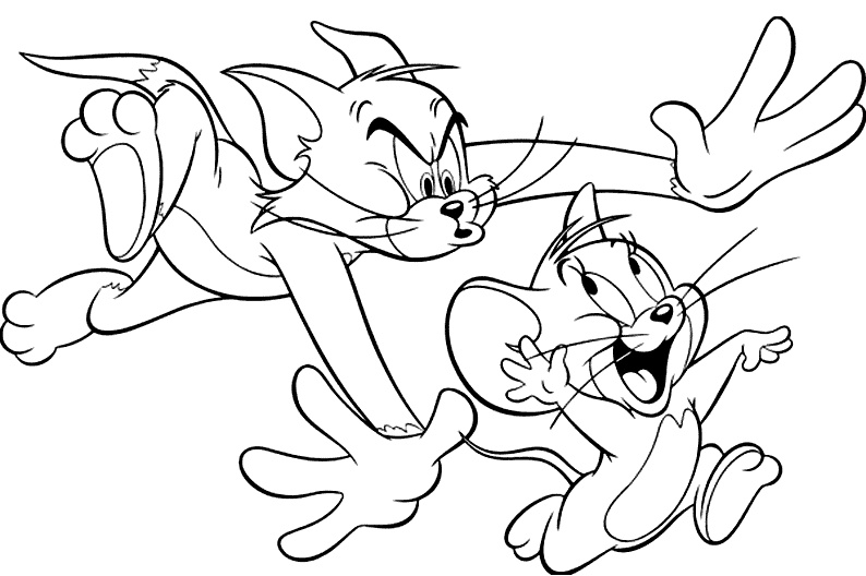 Coloriage Tom Court Après Jerry - Tom et jerry à imprimer