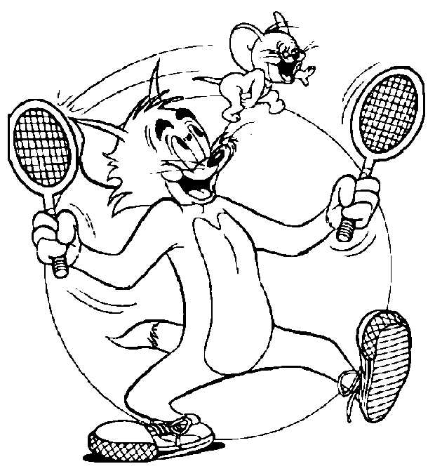 Coloriage Tom Joue Au Tennis Avec Jerry Comme Balle - Tom et jerry à imprimer