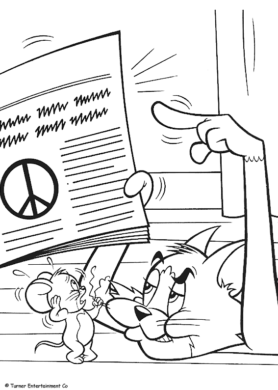 Coloriage Tom Montre A Jerry Le Logo Peace And Love - Tom et jerry à imprimer