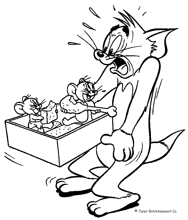 Coloriage Tom Porte Un Carton Avec 2 Souris - Tom et jerry à imprimer