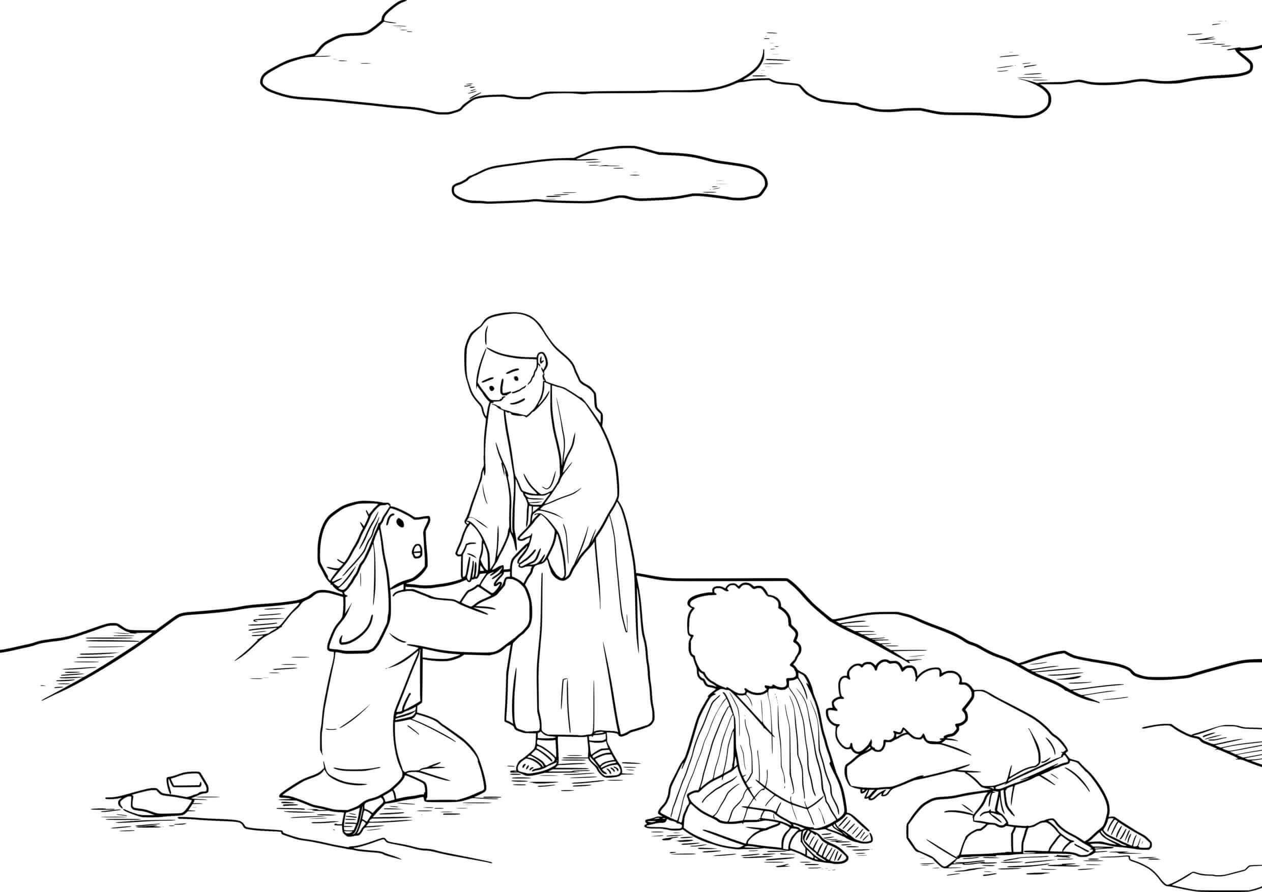 Coloriage Transfiguration du Seigneur avec les apôtrès - Jésus à imprimer
