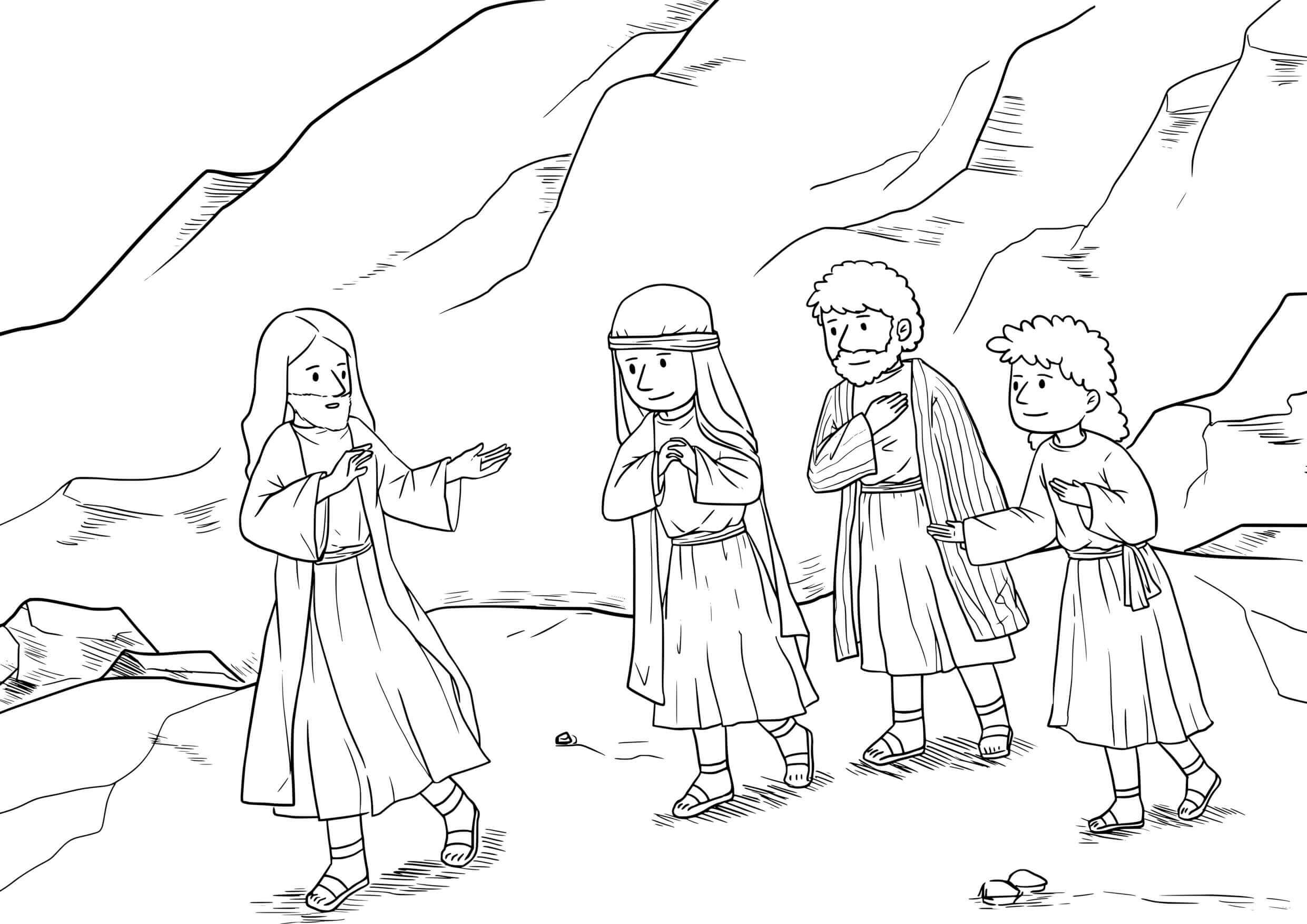 Coloriage Scène biblique de la Transfiguration divine - Jésus à imprimer