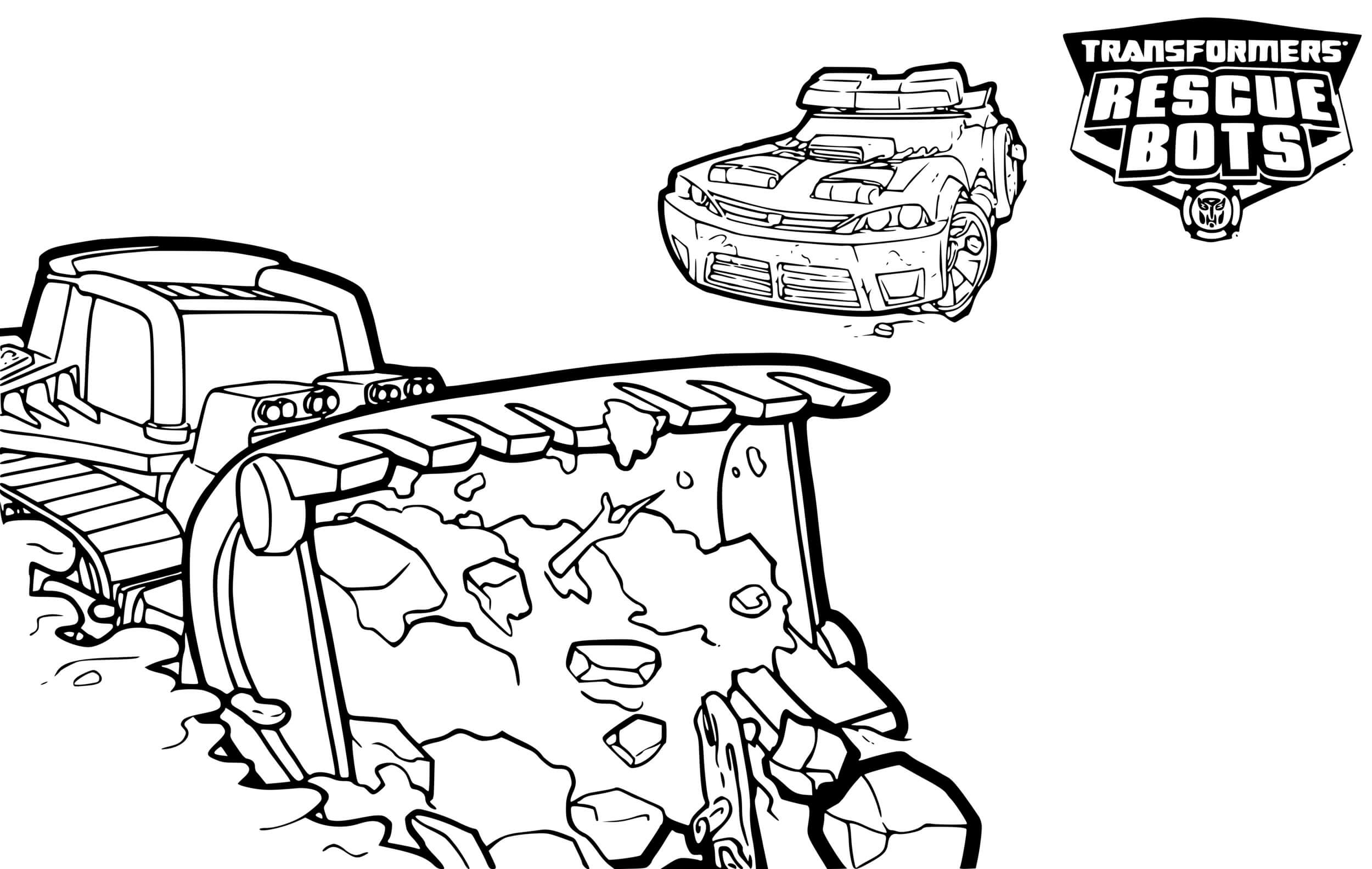 Coloriage Transformers Rescue Bots Boulder And Chase Working - Transformers à imprimer