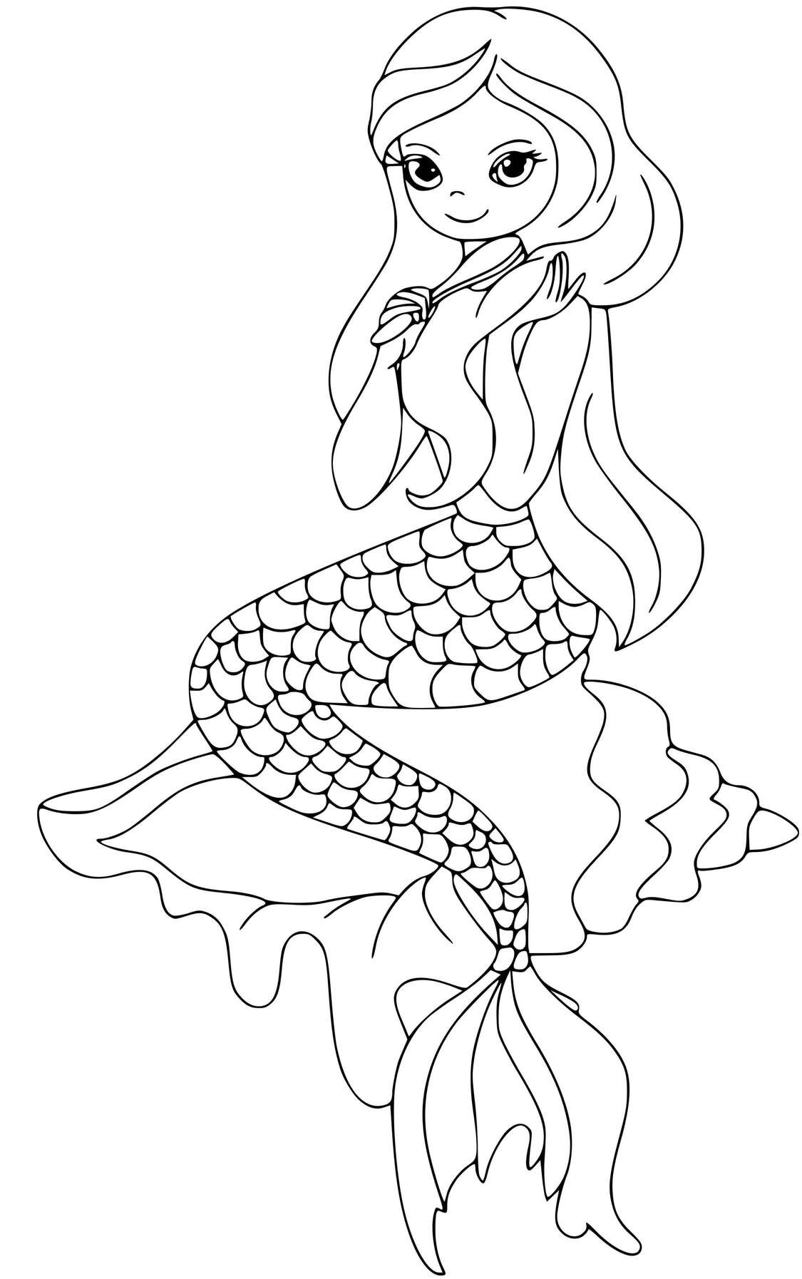 Coloriage Une Jolie Sirène Qui Se Brosse Les Cheveux - Sirène à imprimer