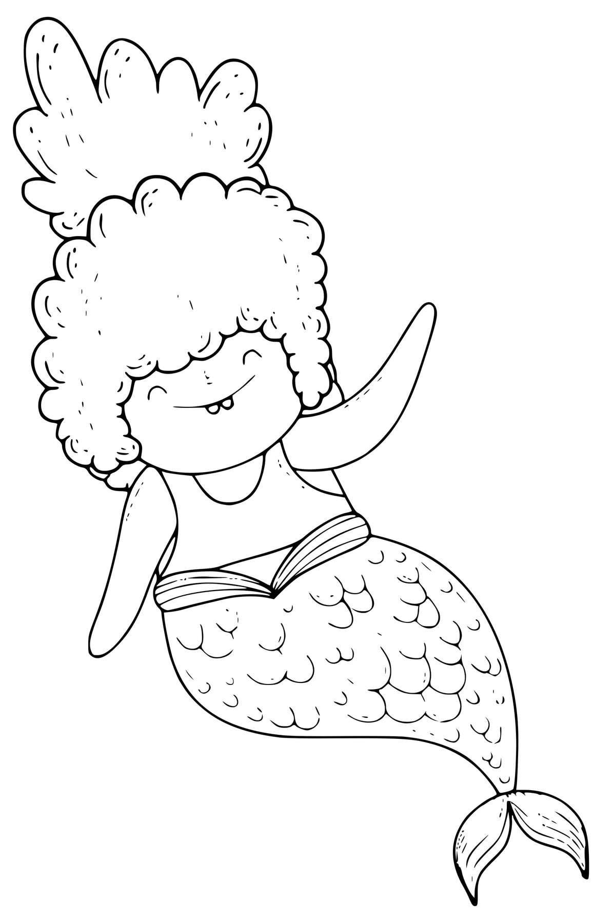 Coloriage Une Sirène Heureuse Avec De Beaux Cheveux - Sirène à imprimer