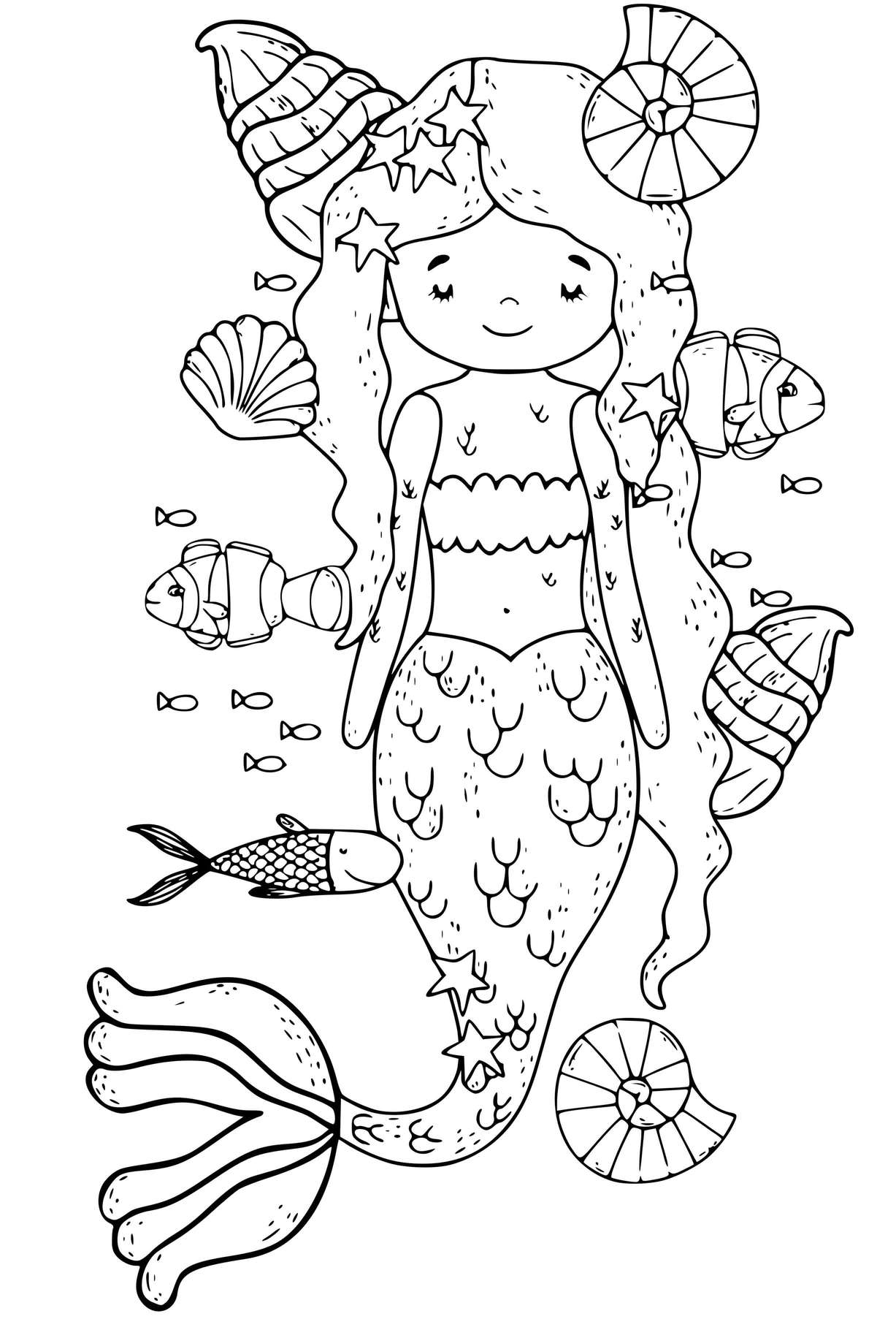 Coloriage Une Sirène Silencieuse Se Detend Après Une Séance De Yoga - Sirène à imprimer