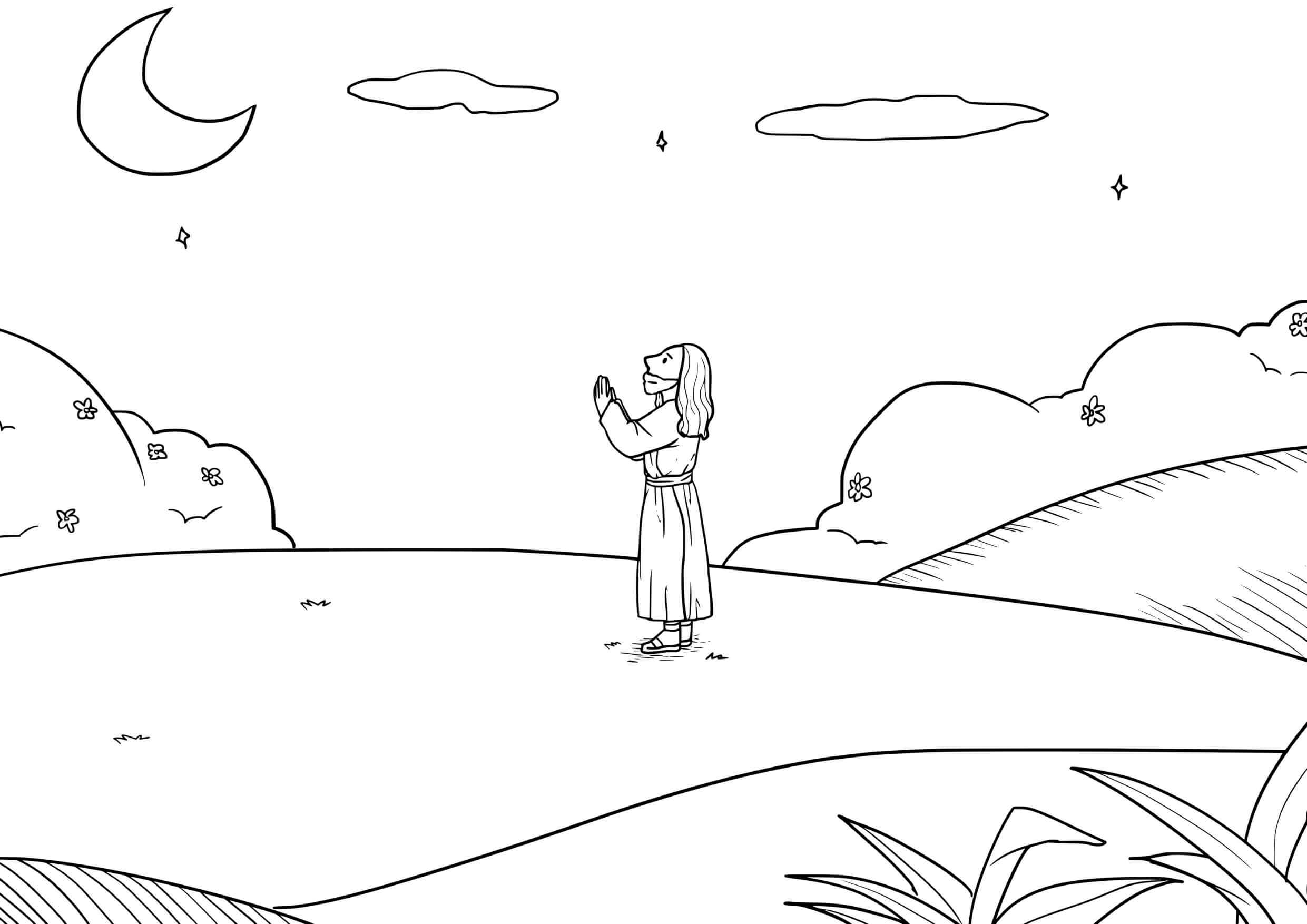 Coloriage Jésus marchant sur les eaux - Matthieu 14 - Jésus à imprimer