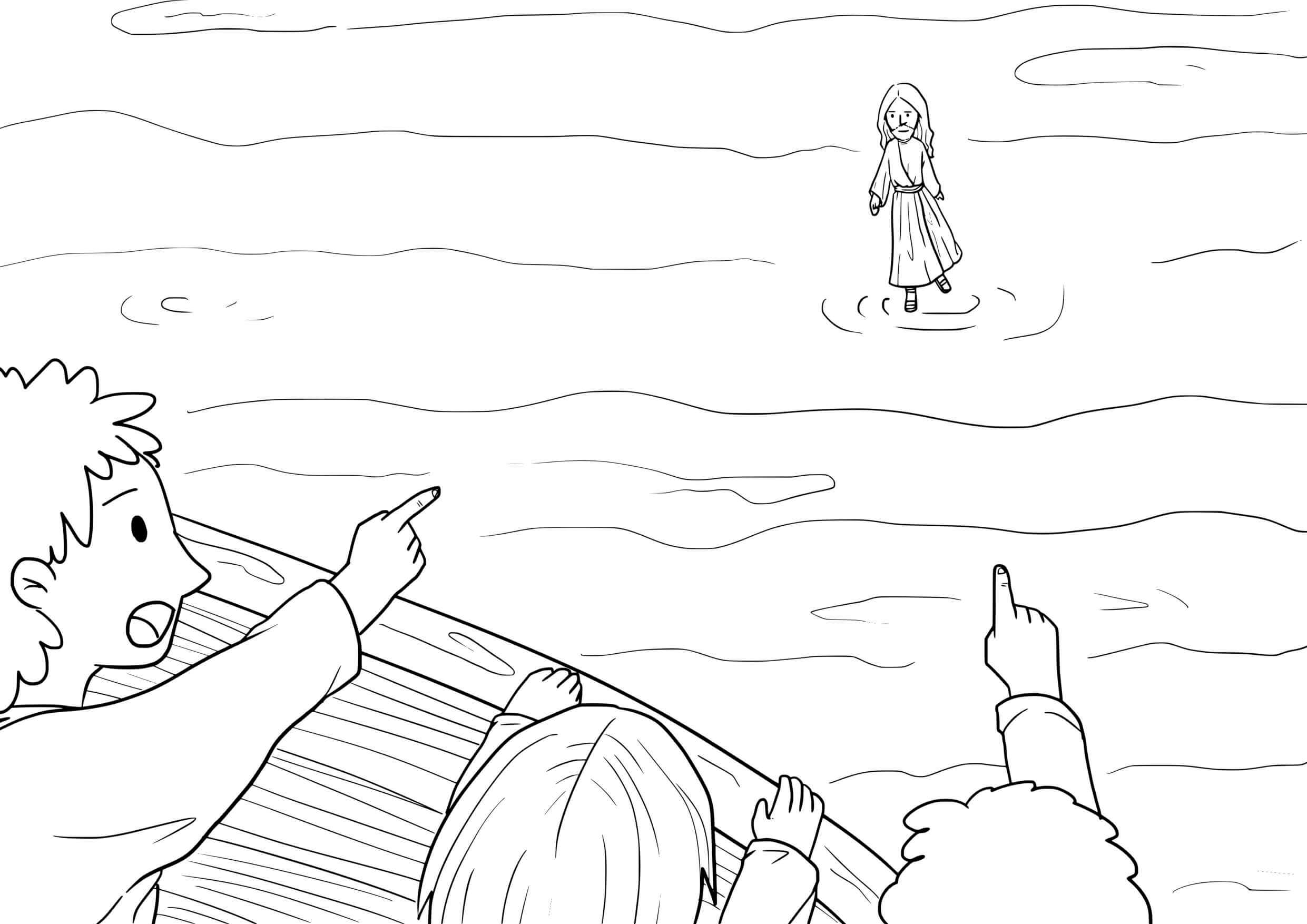 Coloriage Le Christ apaise la tempête sur le lac - Jésus à imprimer