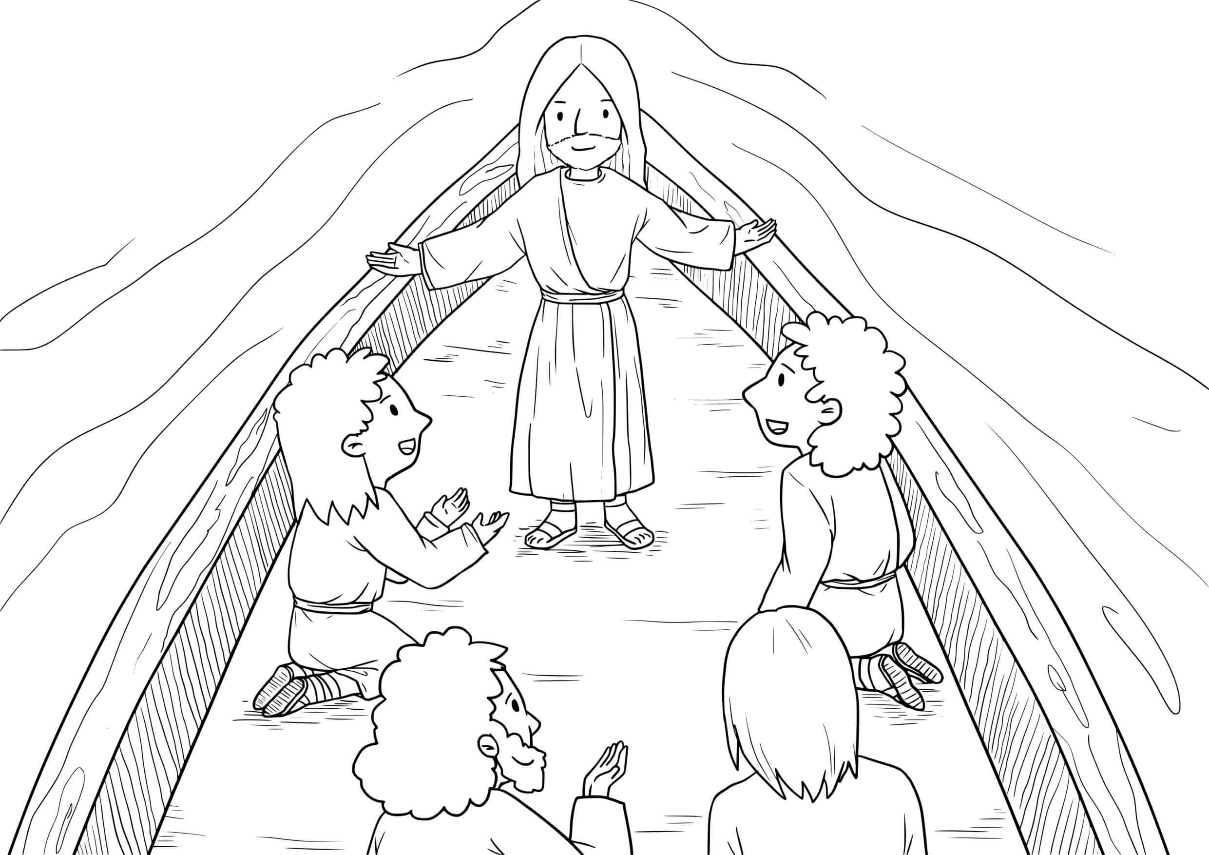 Coloriage Jésus marchant sur les eaux miraculeuses - Jésus à imprimer