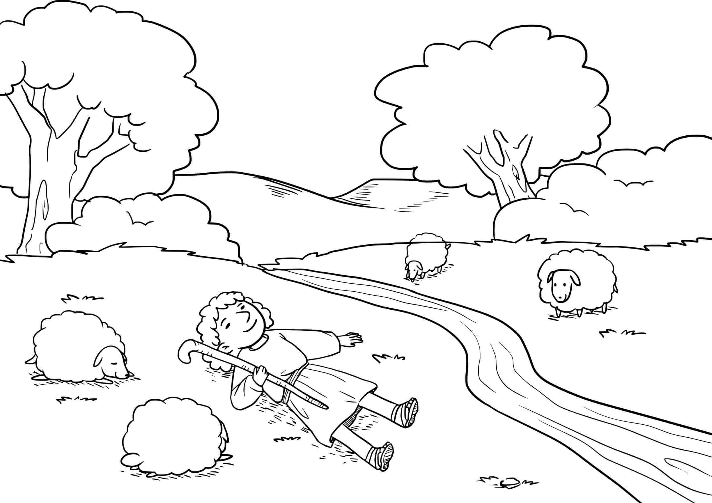 Coloriage Le Seigneur est mon berger psaume 23 - Jésus à imprimer