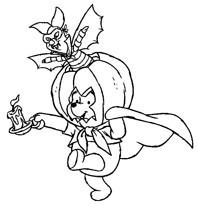 Coloriage Winnie Avec Une Citrouille Et Porcinet Sur La Tête - Halloween citrouille à imprimer