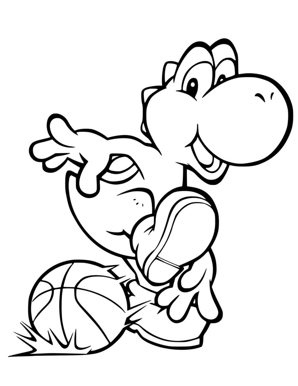 Coloriage Yoshi Joue Au Basket - Yoshi à imprimer