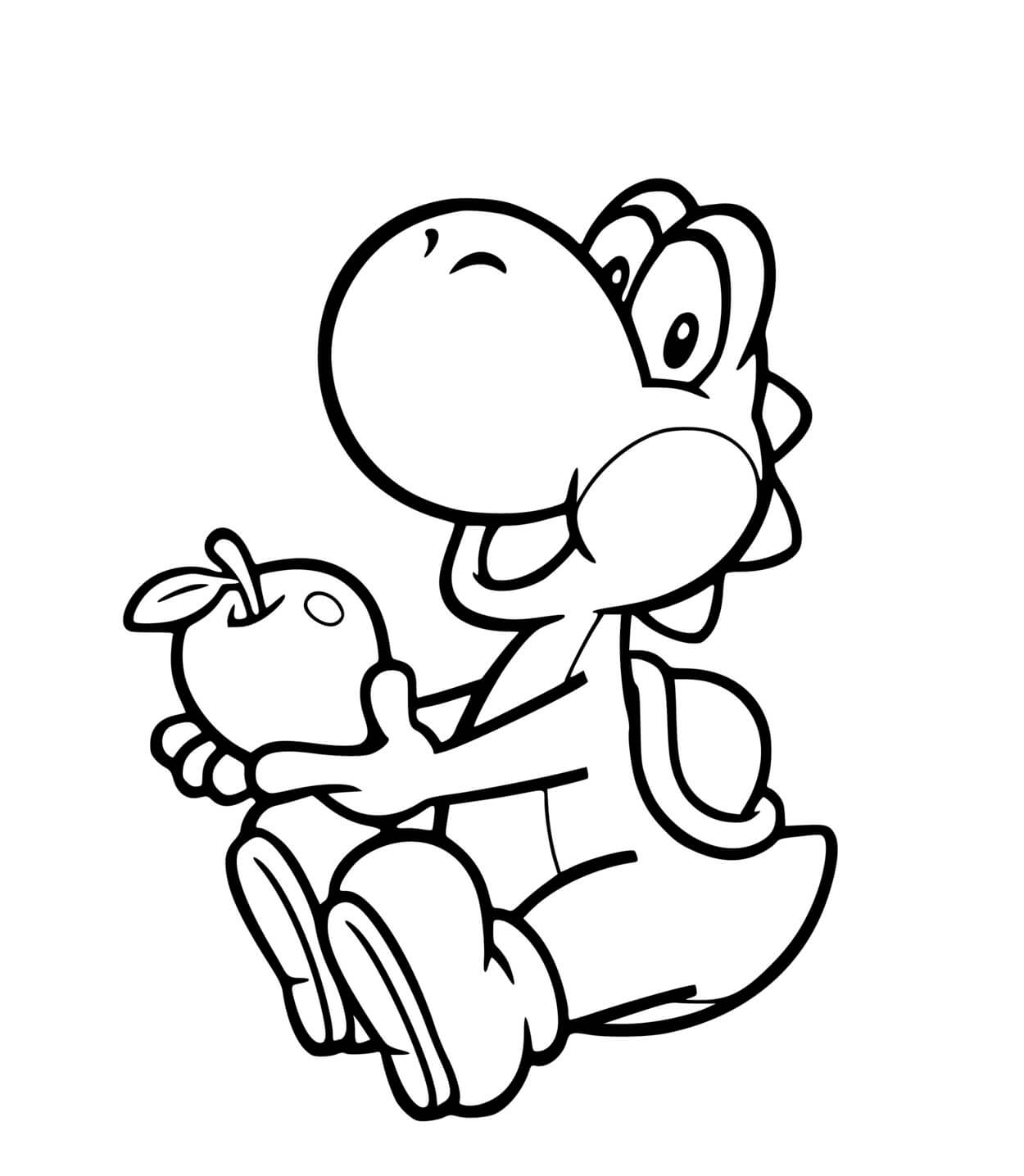 Coloriage Yoshi Mange Une Pomme - Yoshi à imprimer
