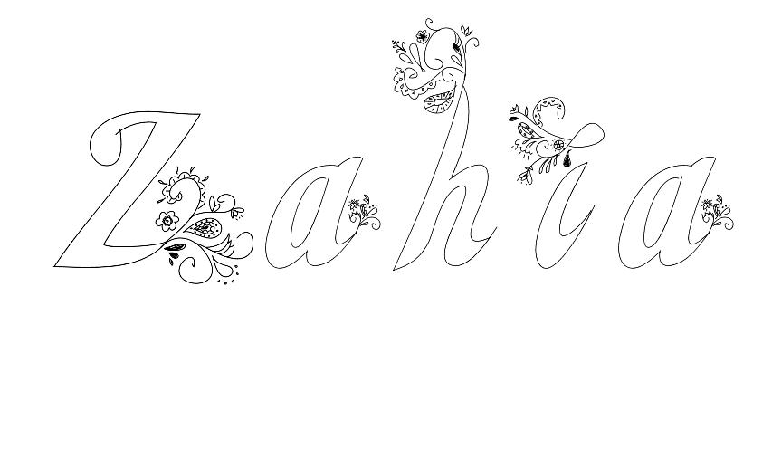 Coloriage Zahia - Prénom à imprimer