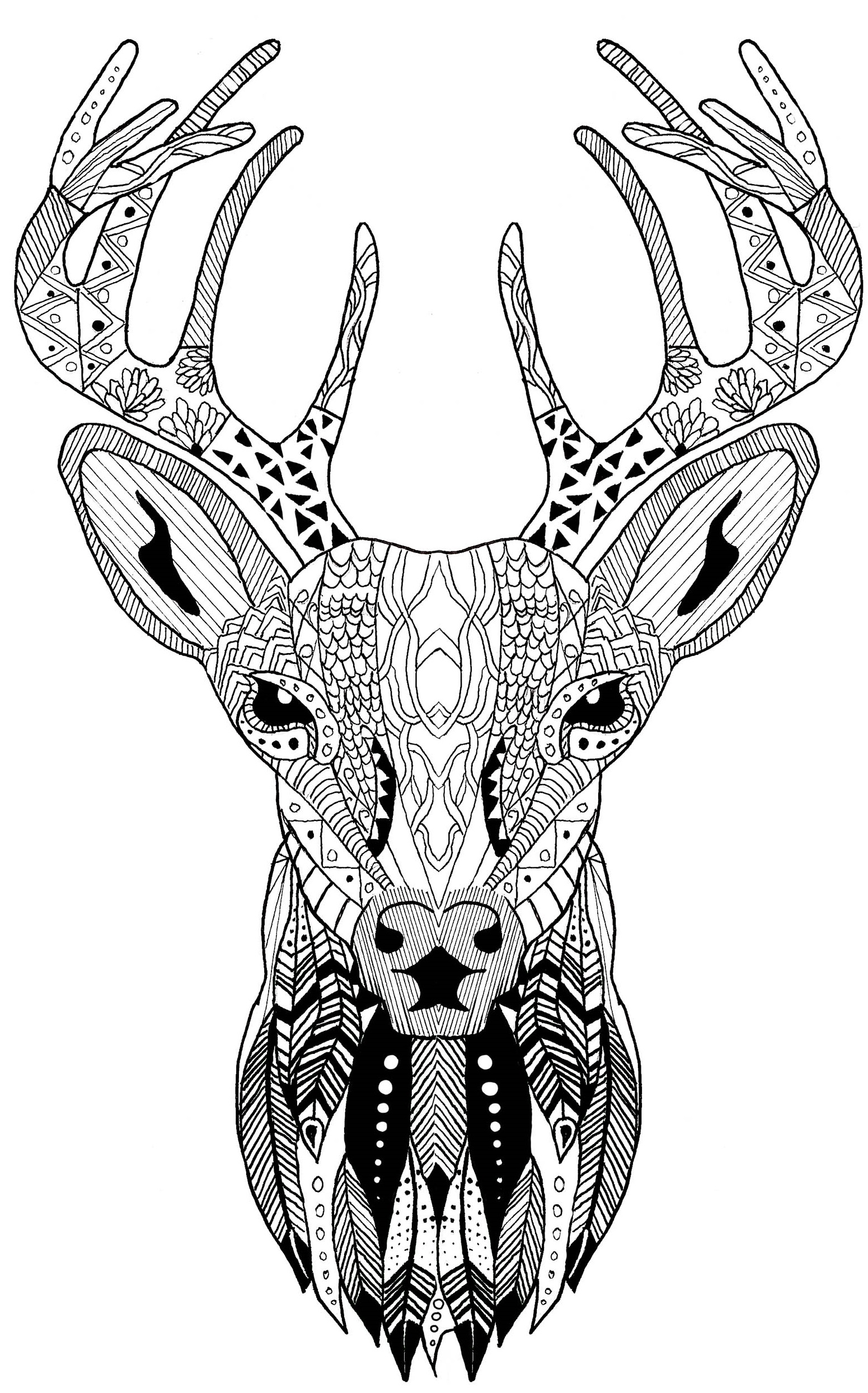 Coloriage Zentangle Renne Noël - Renne de Noël à imprimer