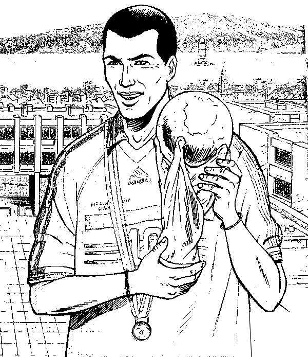 Coloriage Zidane Avec La Coupe Du Monde - Football à imprimer