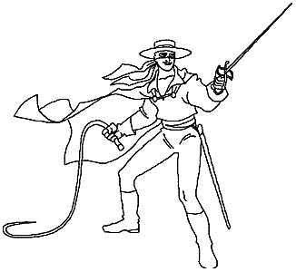 Coloriage Zorro Avec Son Fouet Et Son Épée - Zorro à imprimer