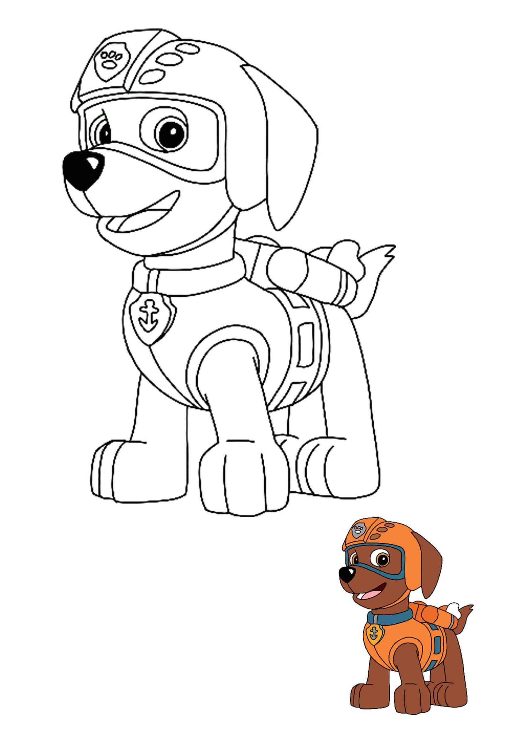 Coloriage Zuma sauveteur en mer avec scooter aquatique - Paw patrol à imprimer
