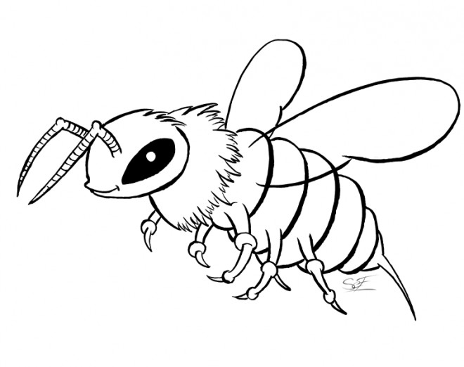 Coloriage Abeille Maternelle En Noir Réaliste - Abeille à imprimer
