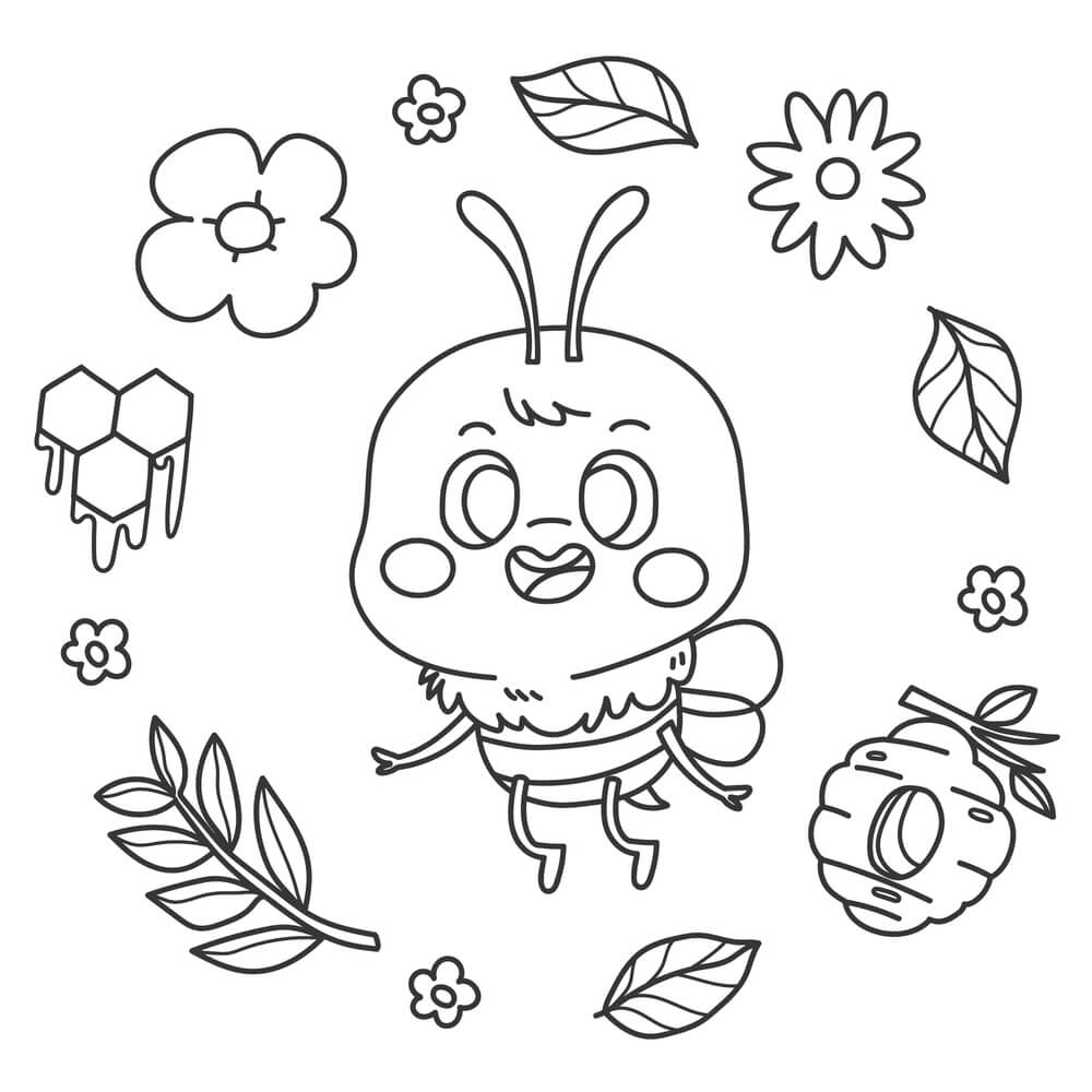 Coloriage Abeille Printemps Ruche Facile Maternelle - Printemps à imprimer