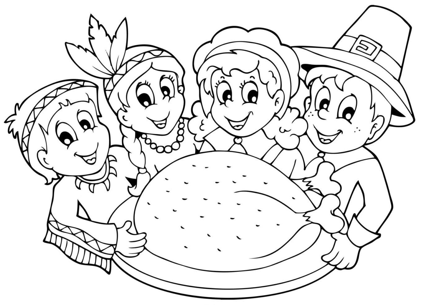 Coloriage Action De Grace Avec La Famille Et Enfants - Action de grâce à imprimer