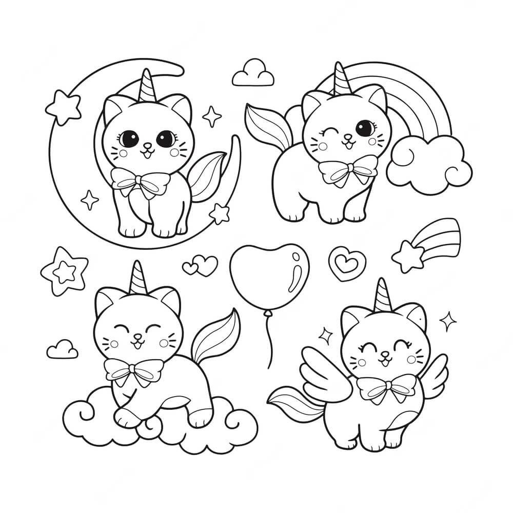 Coloriage Adorable Chat Licorne Arc En Ciel Fille - Chat licorne à imprimer