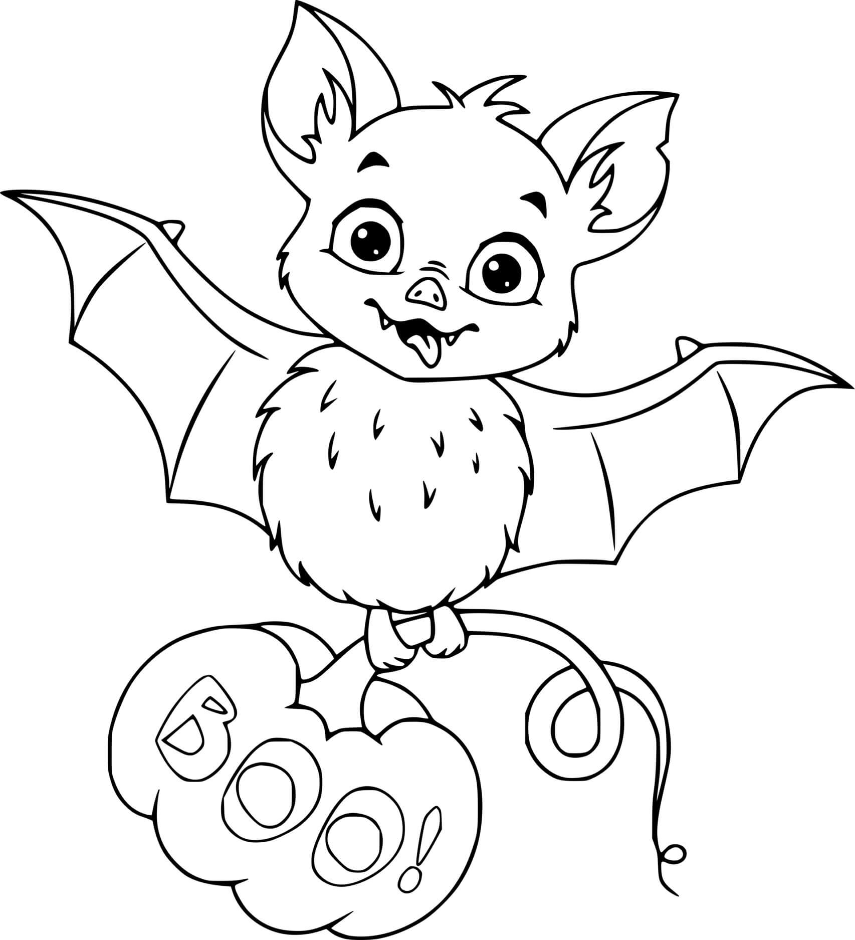 Coloriage Adorable Chauve Souris Avec Citrouille - Halloween chauve souris à imprimer