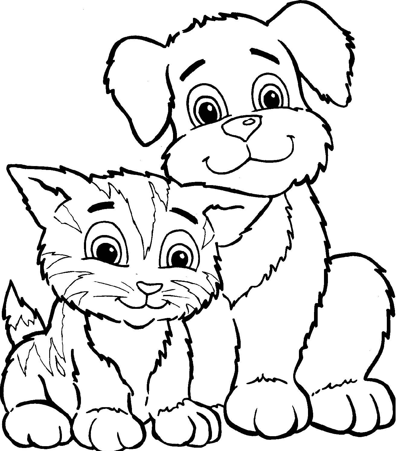 Coloriage Adorable Chien Et Chat - Chien et chat à imprimer
