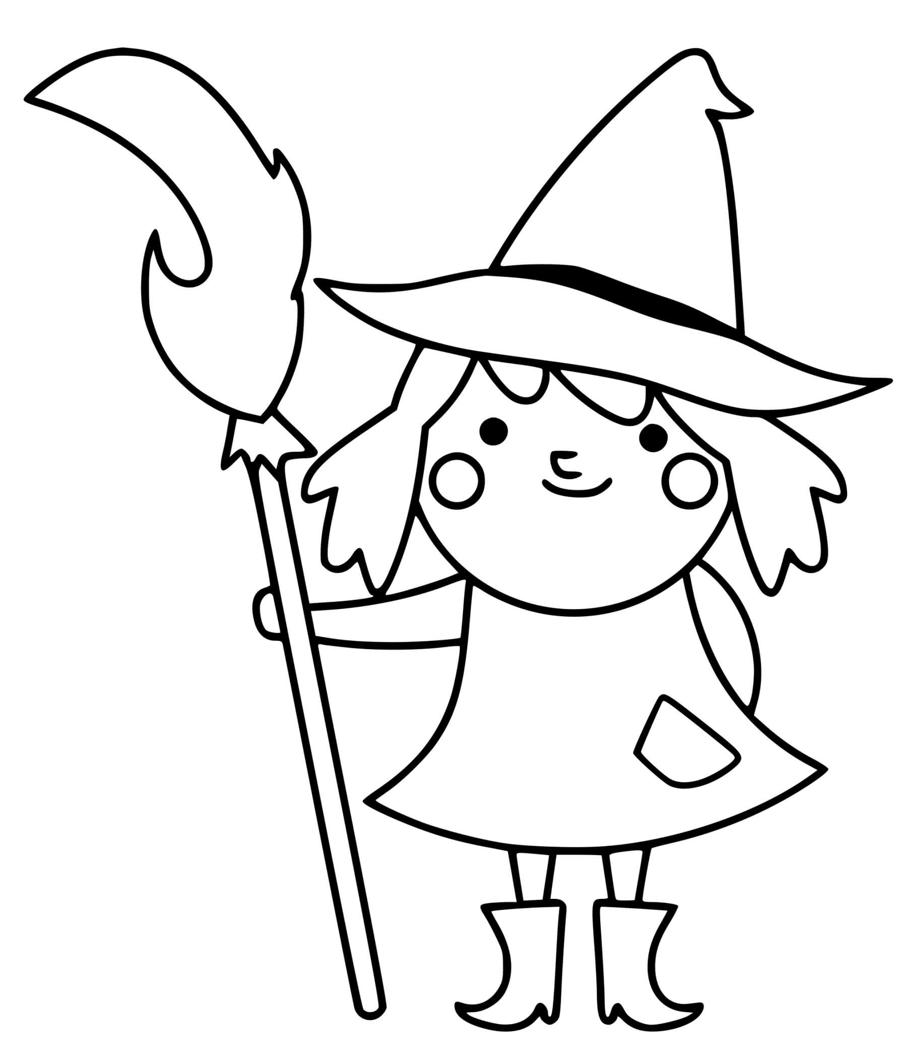 Coloriage Adorable Sorcière Avec Son Balai - Halloween sorciere à imprimer
