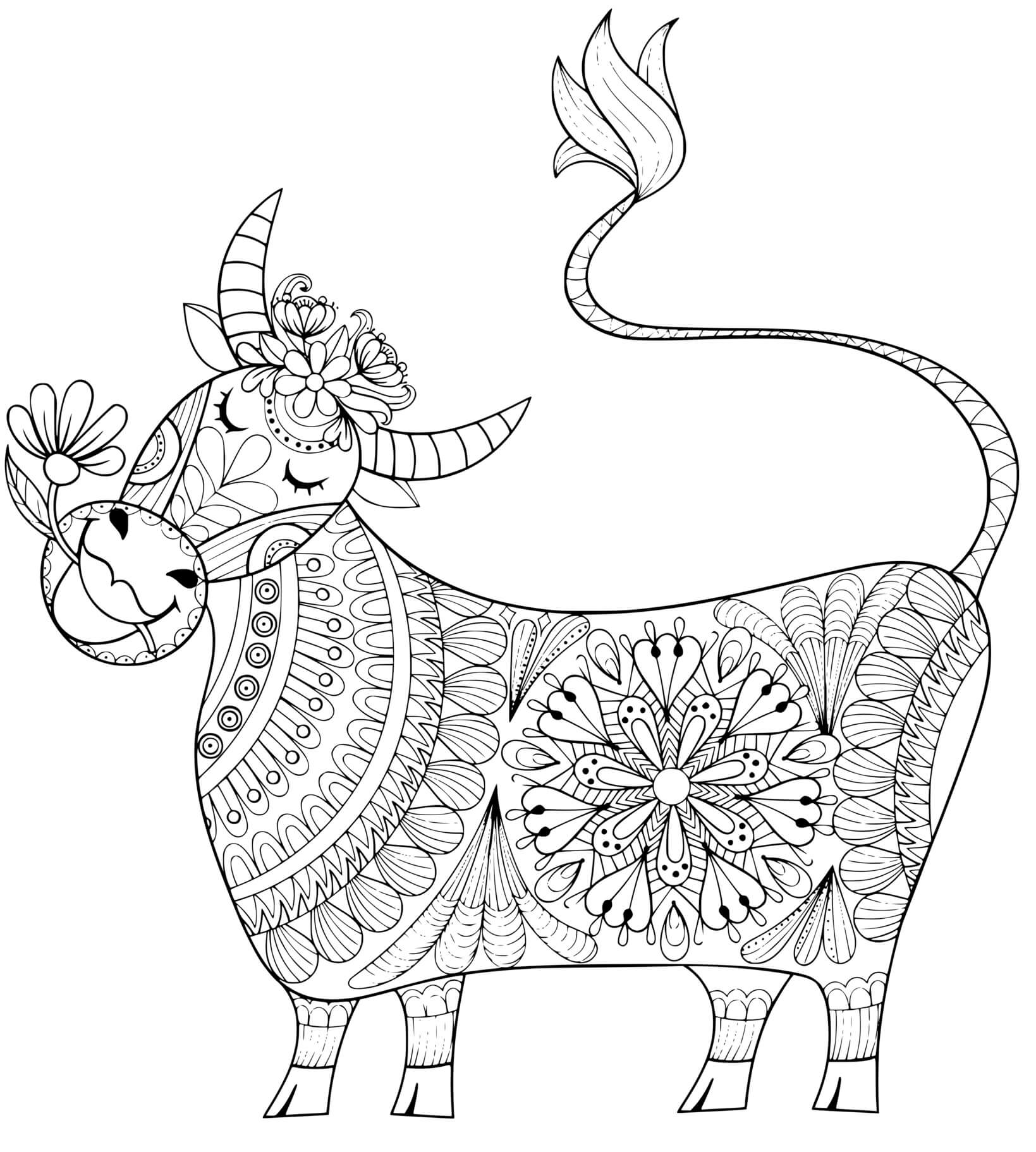 Coloriage Adorable Vache Mandala Qui Mange - Vache à imprimer
