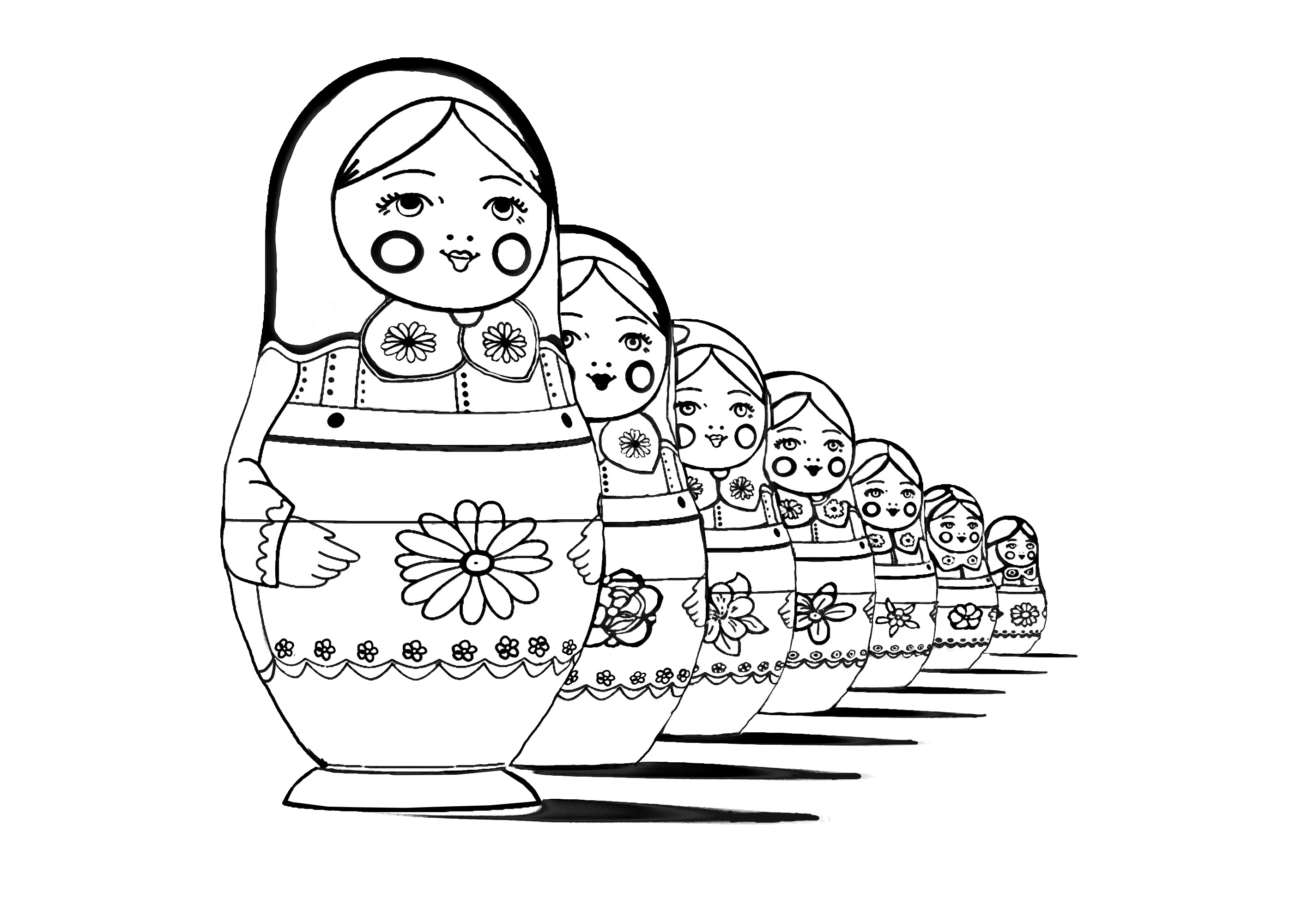 Coloriage Adult Matryoshka Dolls Perspective Poupée Russe - Poupée russe matriochka à imprimer