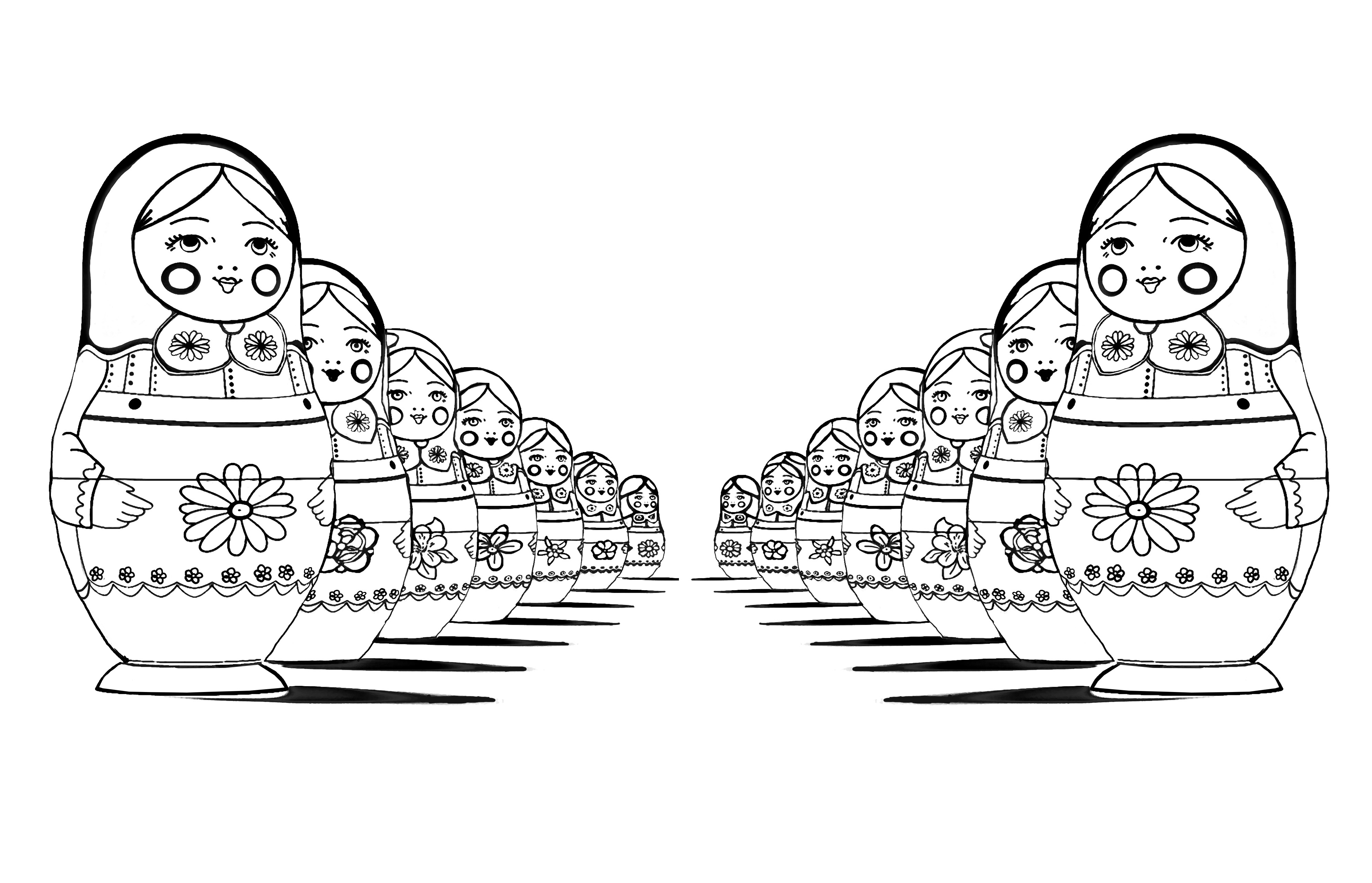 Coloriage Adult Matryoshka Dolls Perspective Double Poupée Russe - Poupée russe matriochka à imprimer