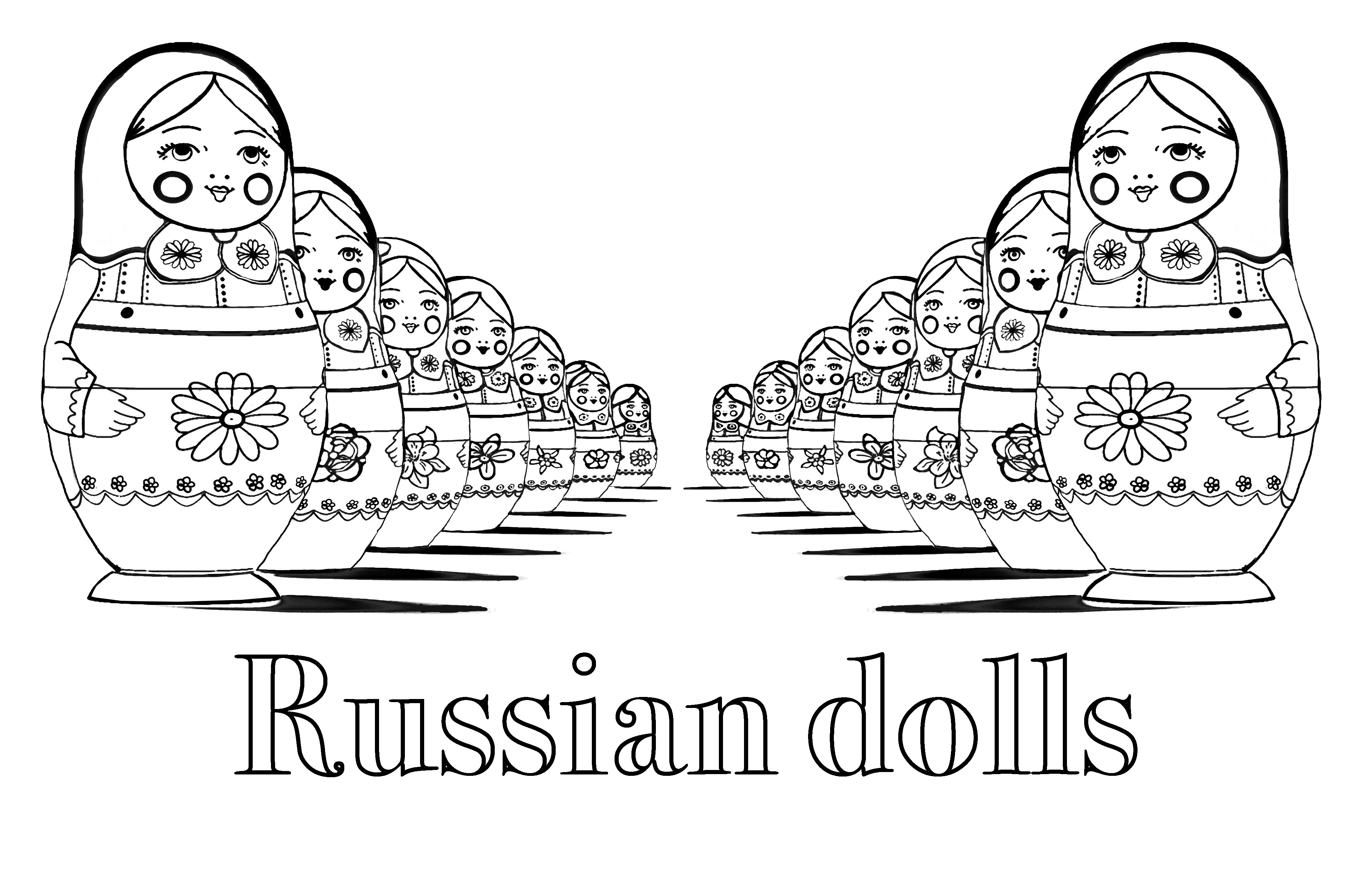 Coloriage Adult Matryoshka Dolls Perspective Double With Text Poupée Russe - Poupée russe matriochka à imprimer