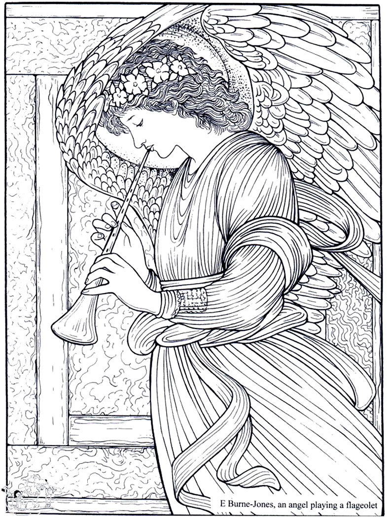Coloriage Adult Burne Jones An Angel Playing A Flageolet - Art à imprimer