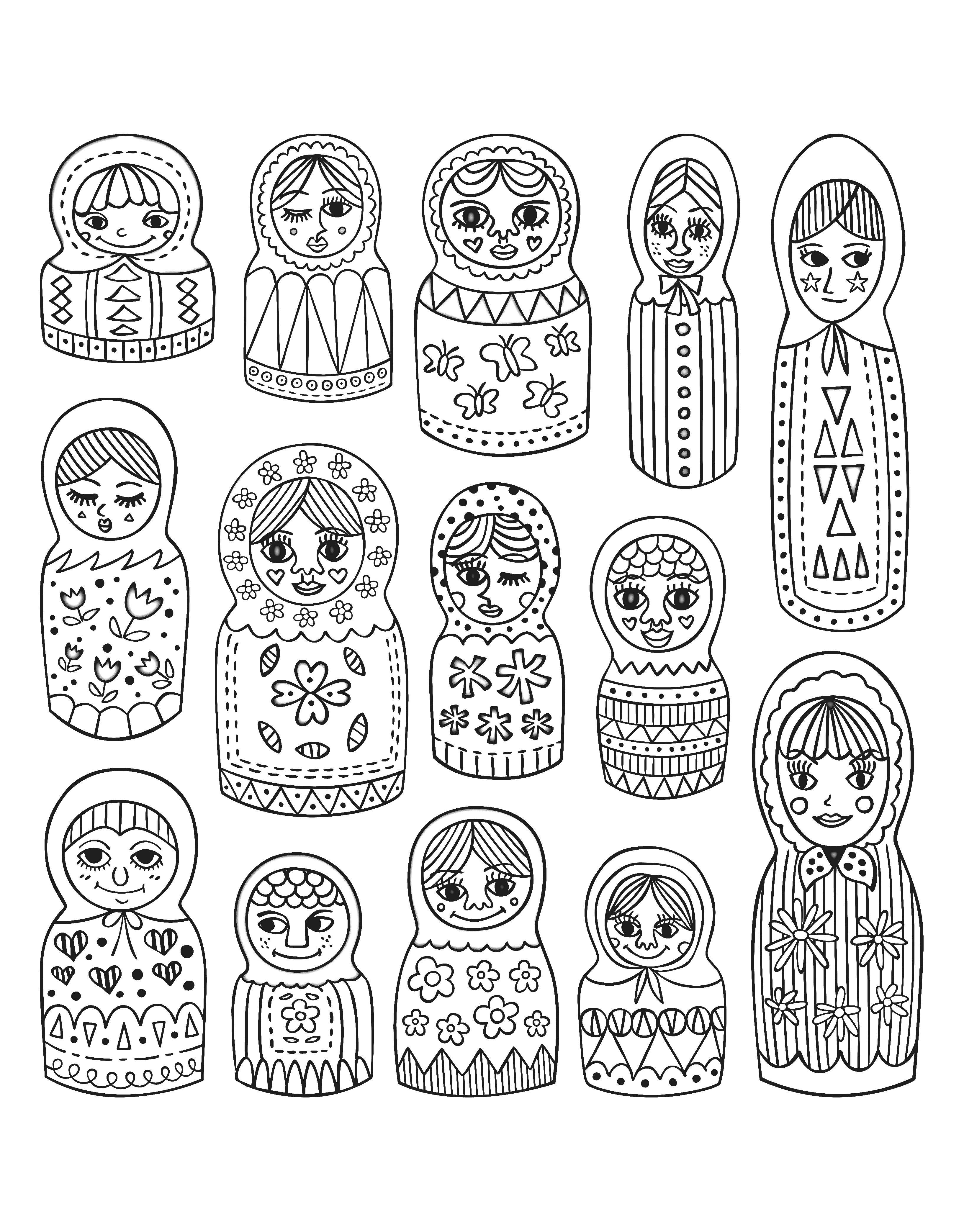 Coloriage Poupée Russe Matriochka Mignonne - Poupée russe matriochka à imprimer