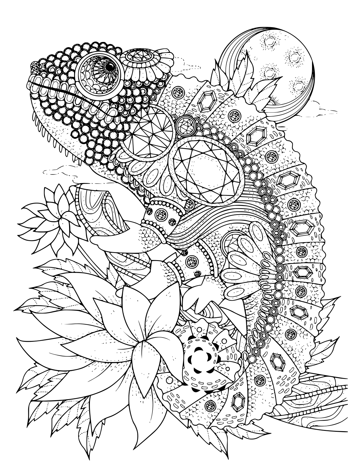 Coloriage Adulte Animaux Caméléon Orne De Bijoux - Adulte à imprimer