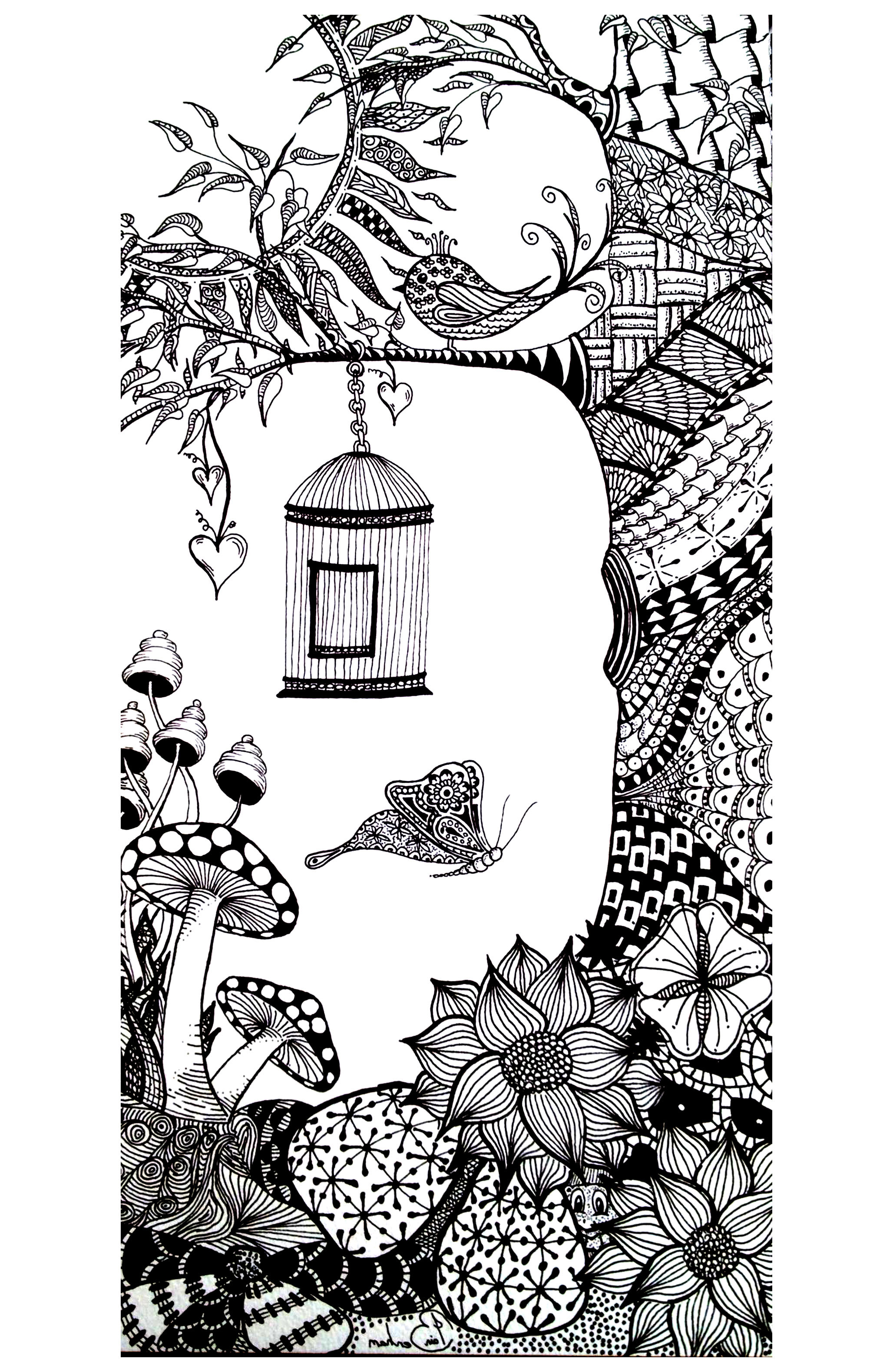 Coloriage Adulte Animaux Papillon Oiseau - Papillon à imprimer