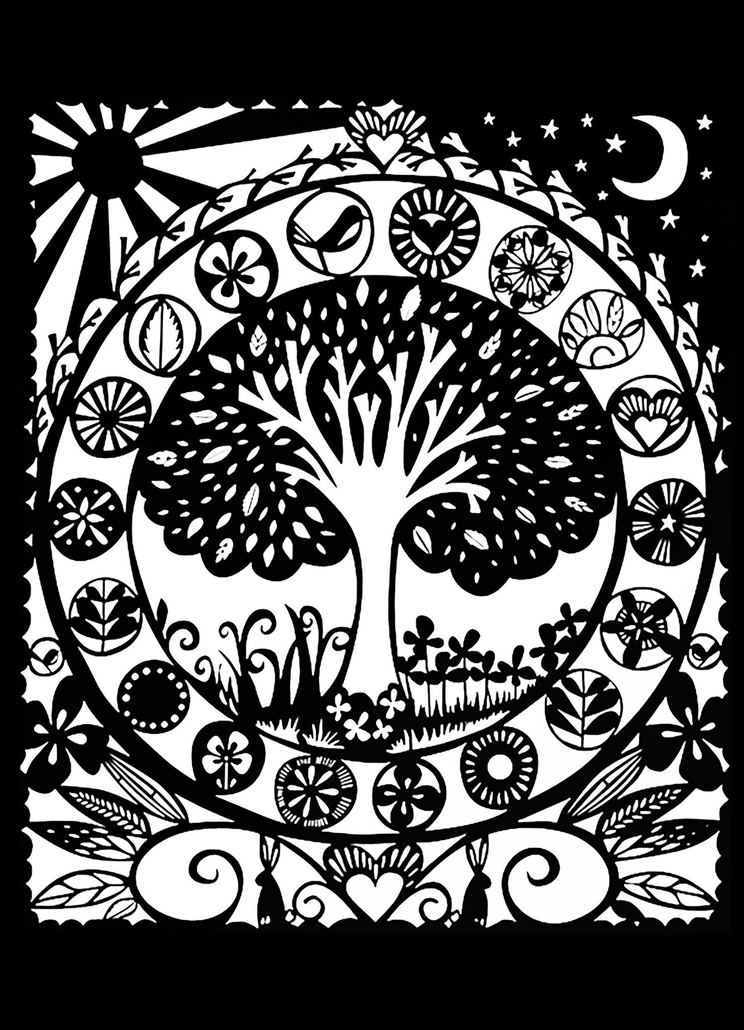 Coloriage Adulte Arbre Blanc Noir - Arbre à imprimer