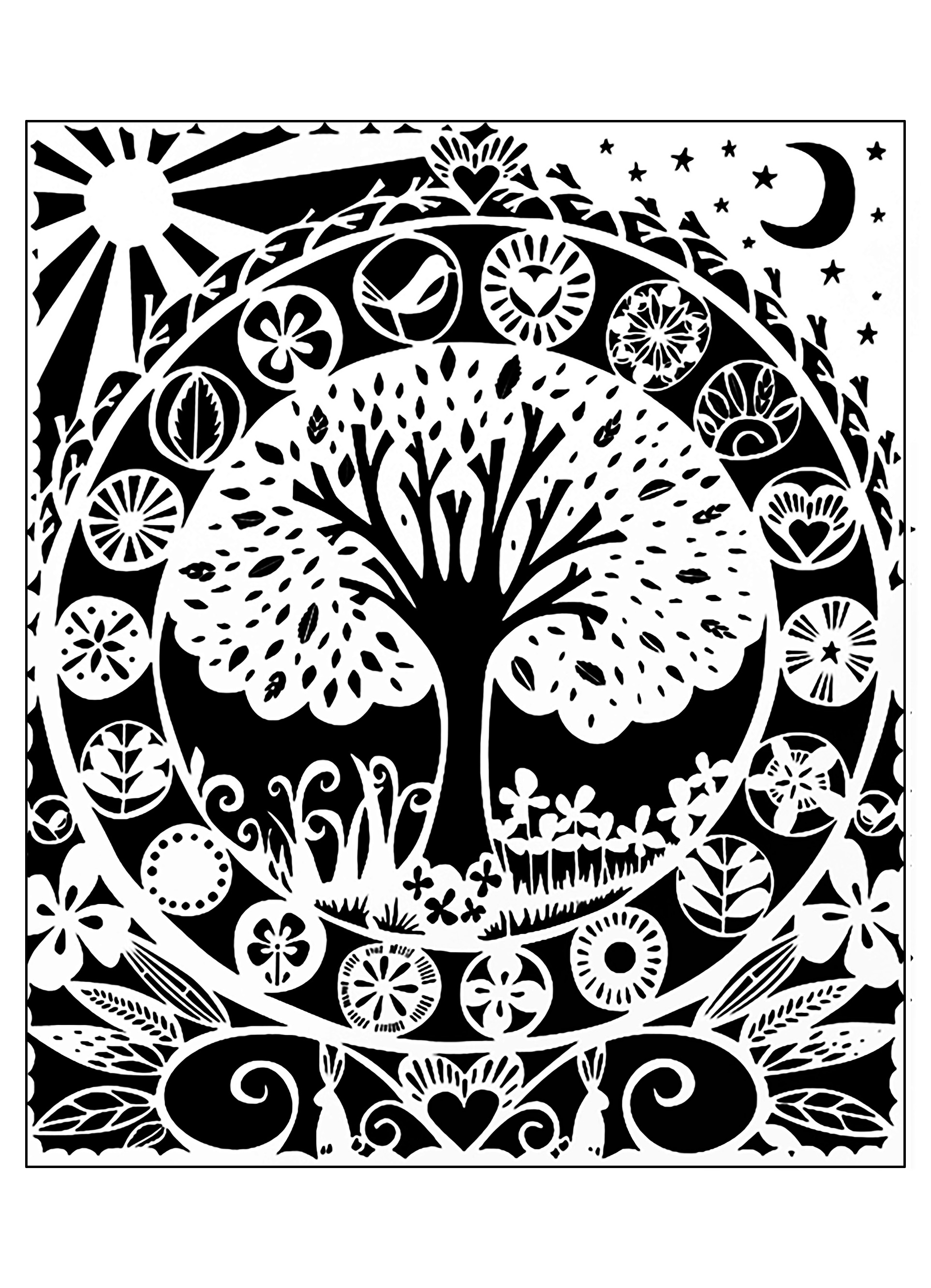 Coloriage Adulte Arbre Noir Blanc - Arbre à imprimer
