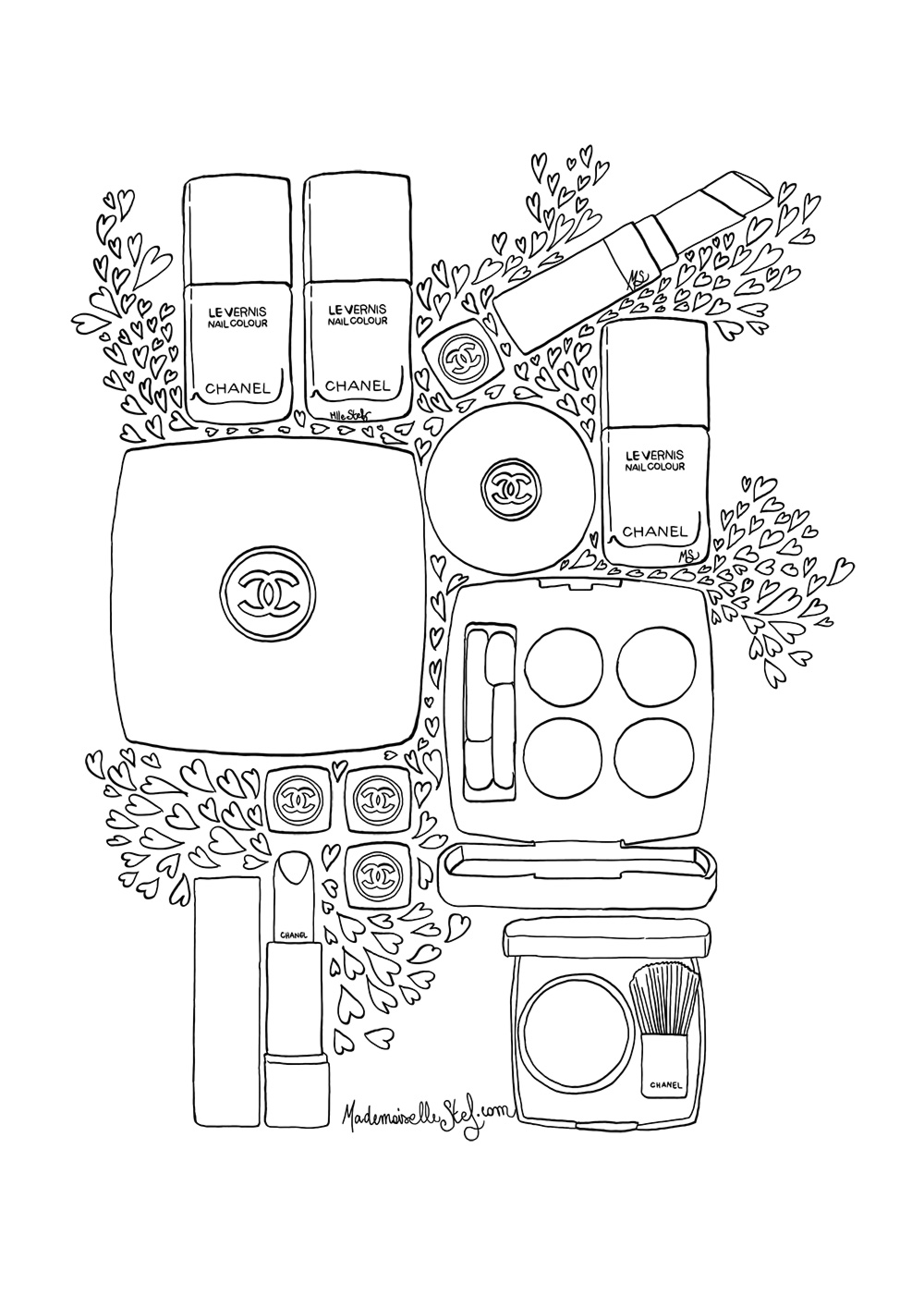Coloriage Adulte Art Therapy Makeup Chanel Par Mademoiselle Stef - Adulte à imprimer