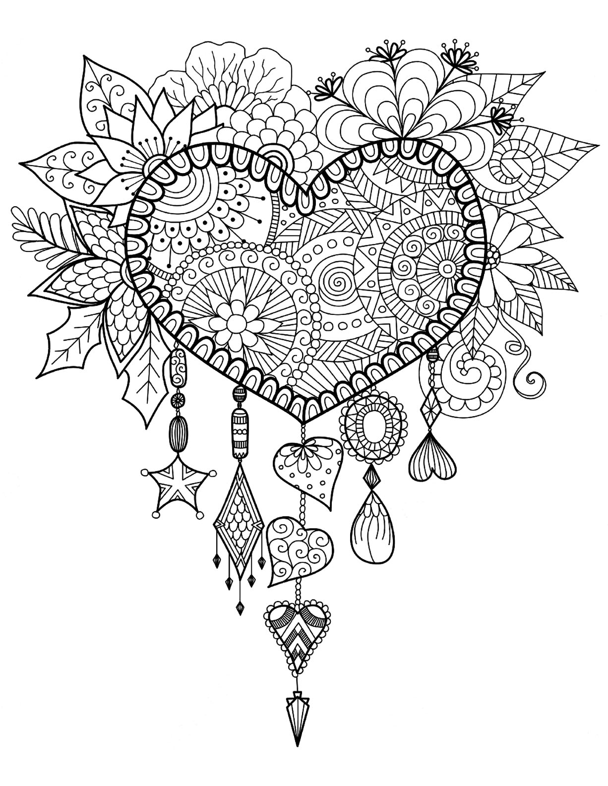 Coloriage Adulte Attrape Rêve Cœur Mandala Zen - Adulte à imprimer